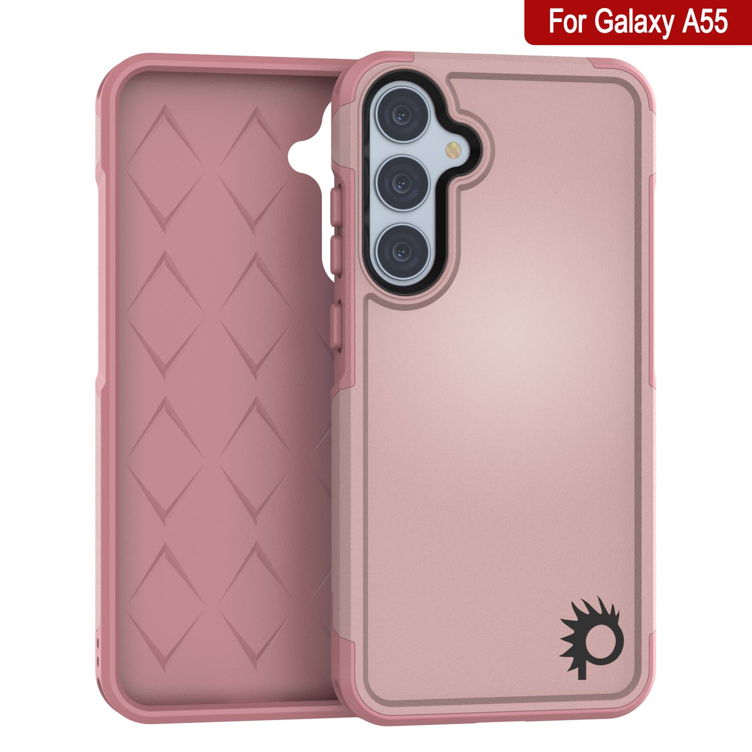 PunkCase Galaxy A55 Case, [Spartan 2.0 Series] Clear Rugged Heavy Duty Cover [Pink]