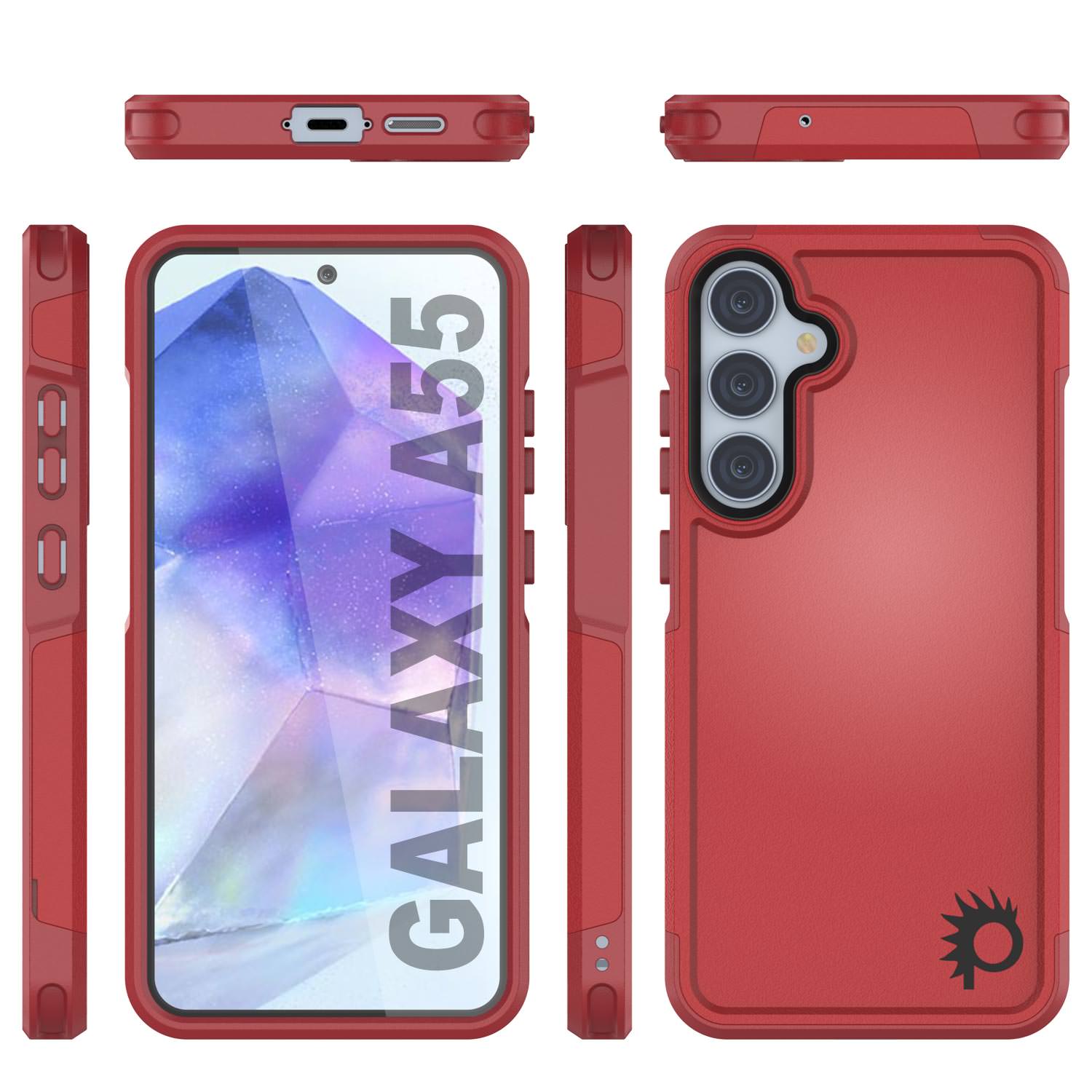 PunkCase Galaxy A55 Case, [Spartan 2.0 Series] Clear Rugged Heavy Duty Cover [Red]