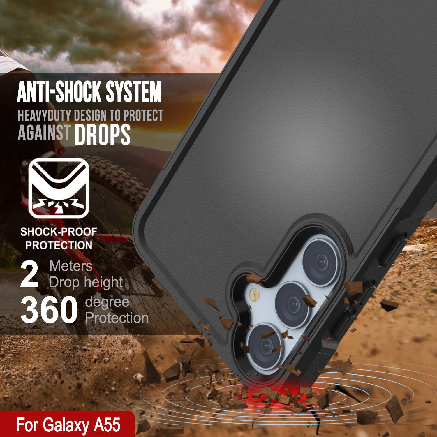 PunkCase Galaxy A55 Case, [Spartan 2.0 Series] Clear Rugged Heavy Duty Cover [Black]