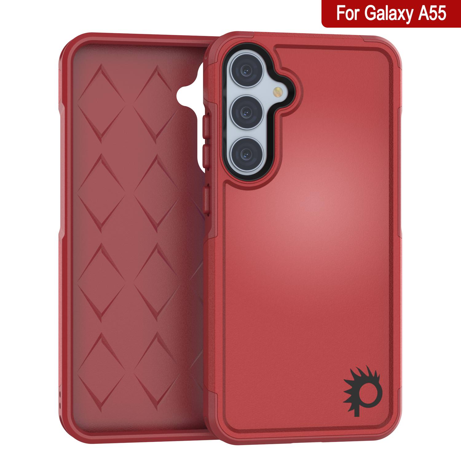 PunkCase Galaxy A55 Case, [Spartan 2.0 Series] Clear Rugged Heavy Duty Cover [Red]