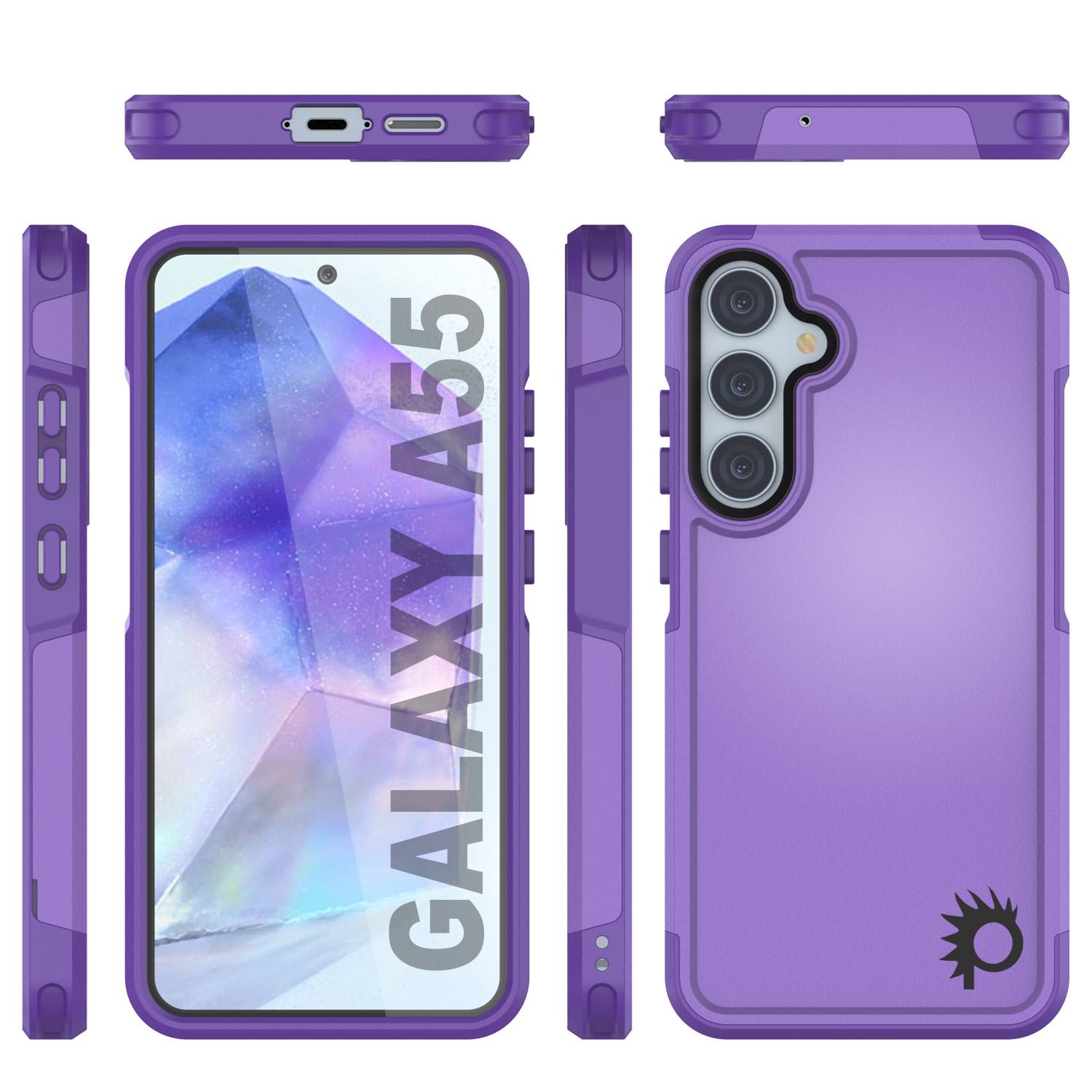 PunkCase Galaxy A55 Case, [Spartan 2.0 Series] Clear Rugged Heavy Duty Cover [Purple]