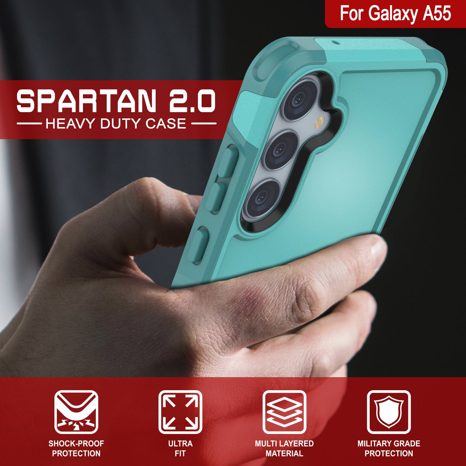PunkCase Galaxy A55 Case, [Spartan 2.0 Series] Clear Rugged Heavy Duty Cover [Light Blue]