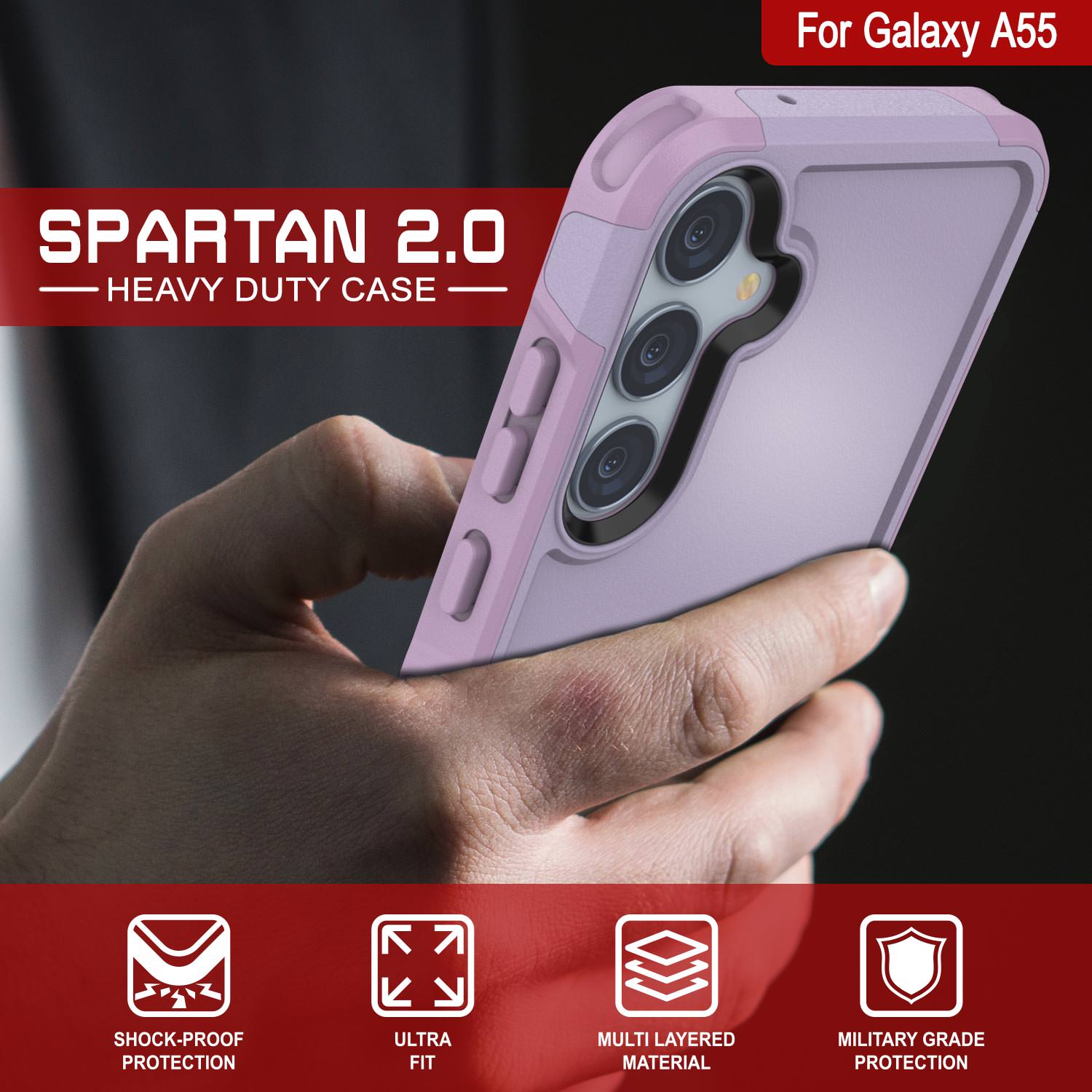PunkCase Galaxy A55 Case, [Spartan 2.0 Series] Clear Rugged Heavy Duty Cover [Lilac]