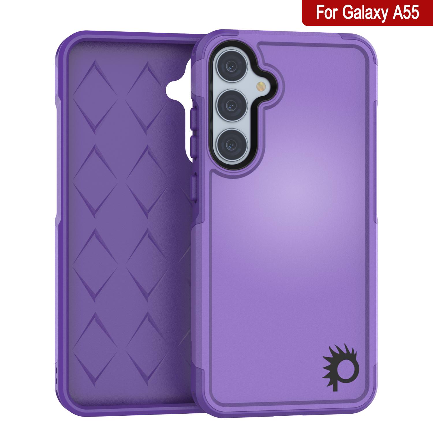 PunkCase Galaxy A55 Case, [Spartan 2.0 Series] Clear Rugged Heavy Duty Cover [Purple]