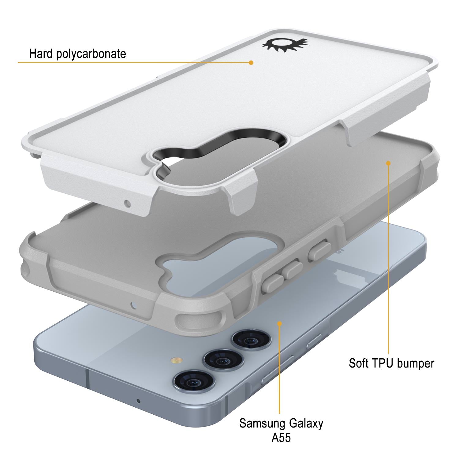 PunkCase Galaxy A55 Case, [Spartan 2.0 Series] Clear Rugged Heavy Duty Cover [White]