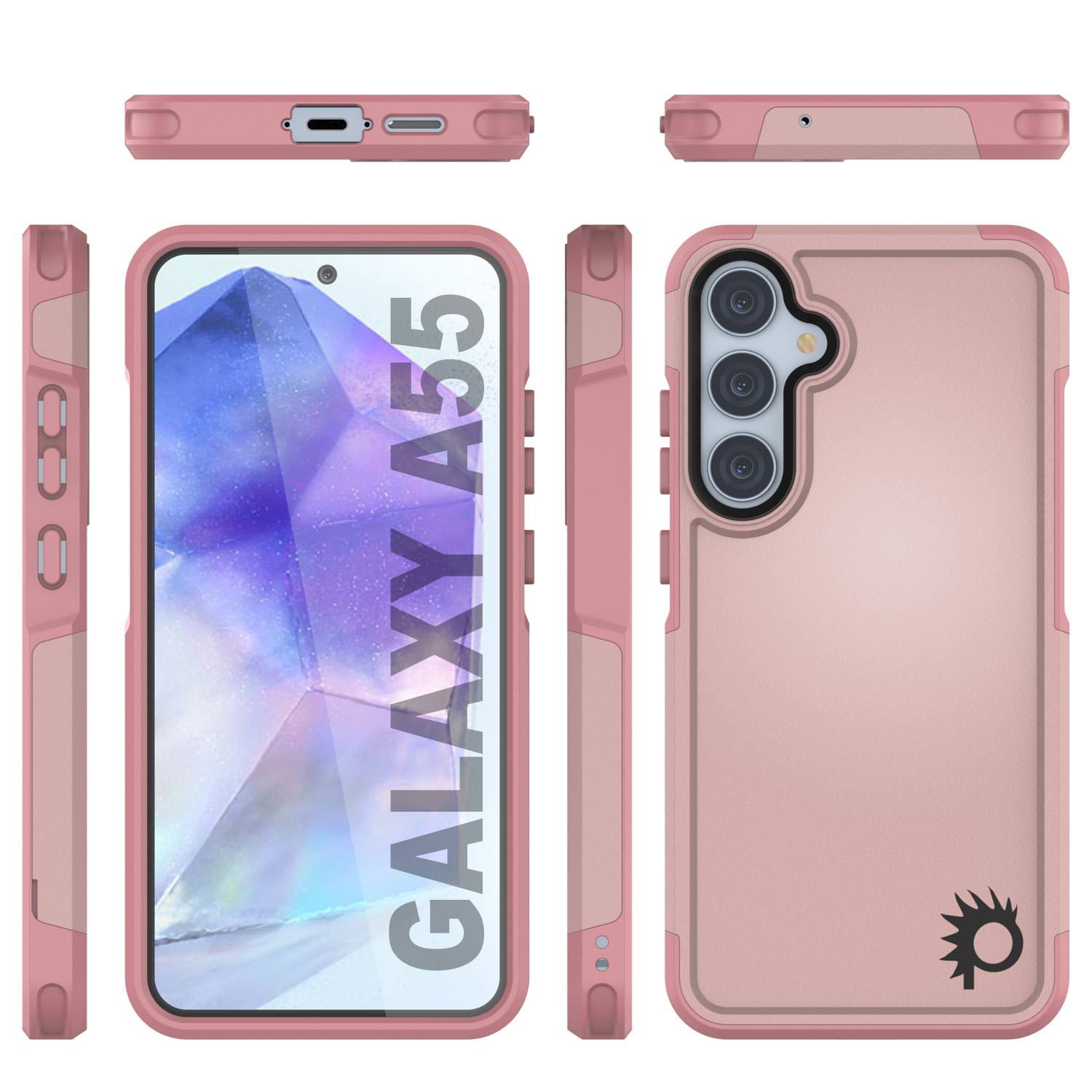 PunkCase Galaxy A55 Case, [Spartan 2.0 Series] Clear Rugged Heavy Duty Cover [Pink]