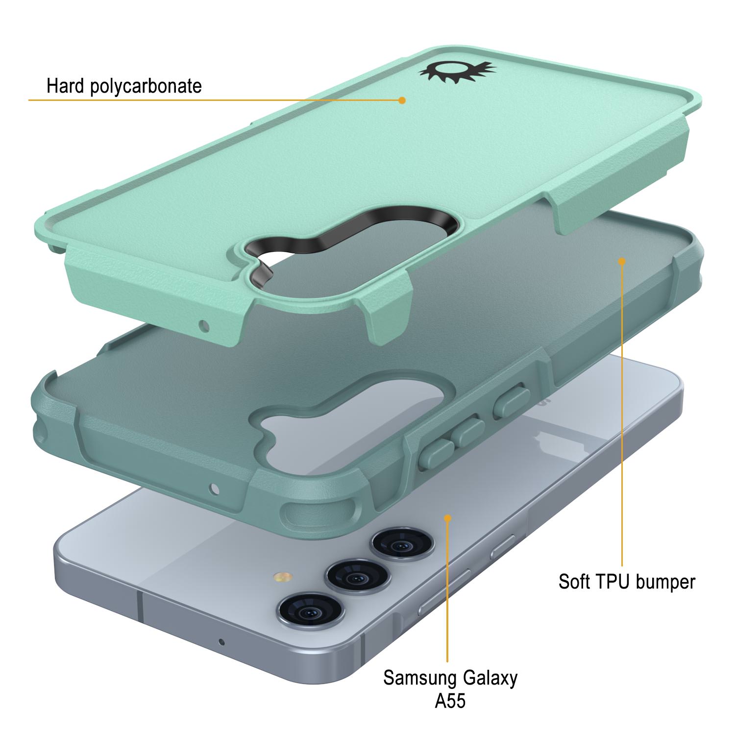 PunkCase Galaxy A55 Case, [Spartan 2.0 Series] Clear Rugged Heavy Duty Cover [Teal]
