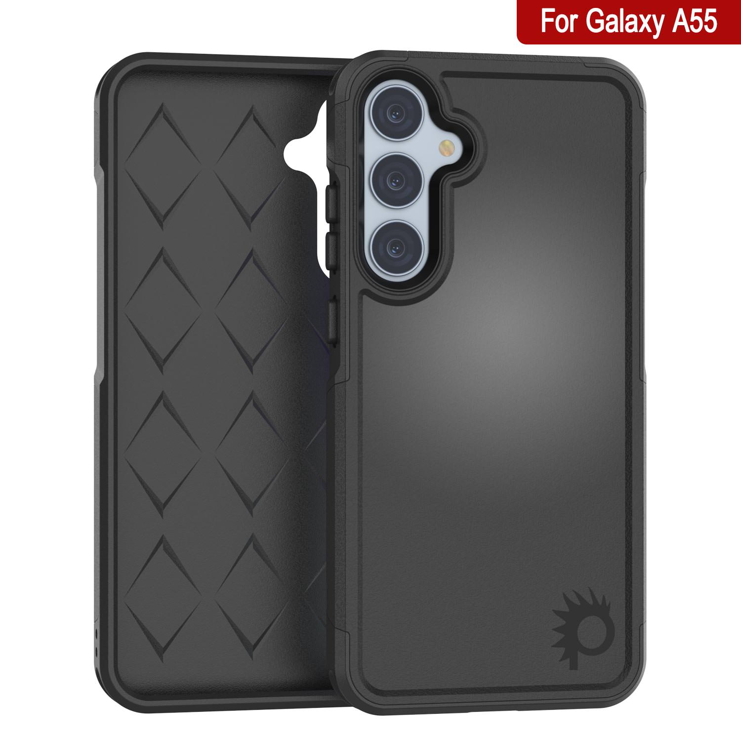 PunkCase Galaxy A55 Case, [Spartan 2.0 Series] Clear Rugged Heavy Duty Cover [Black]