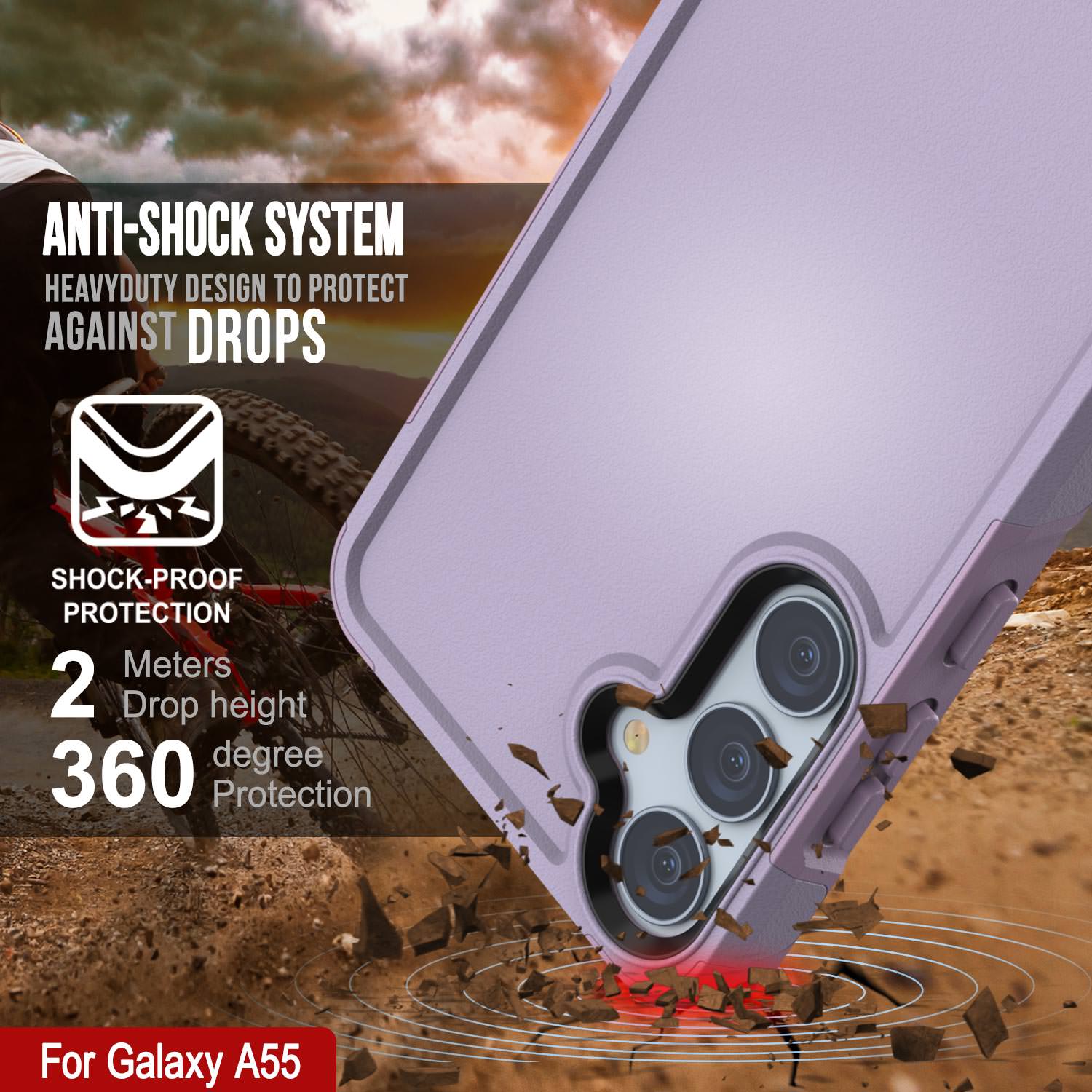 PunkCase Galaxy A55 Case, [Spartan 2.0 Series] Clear Rugged Heavy Duty Cover [Lilac]