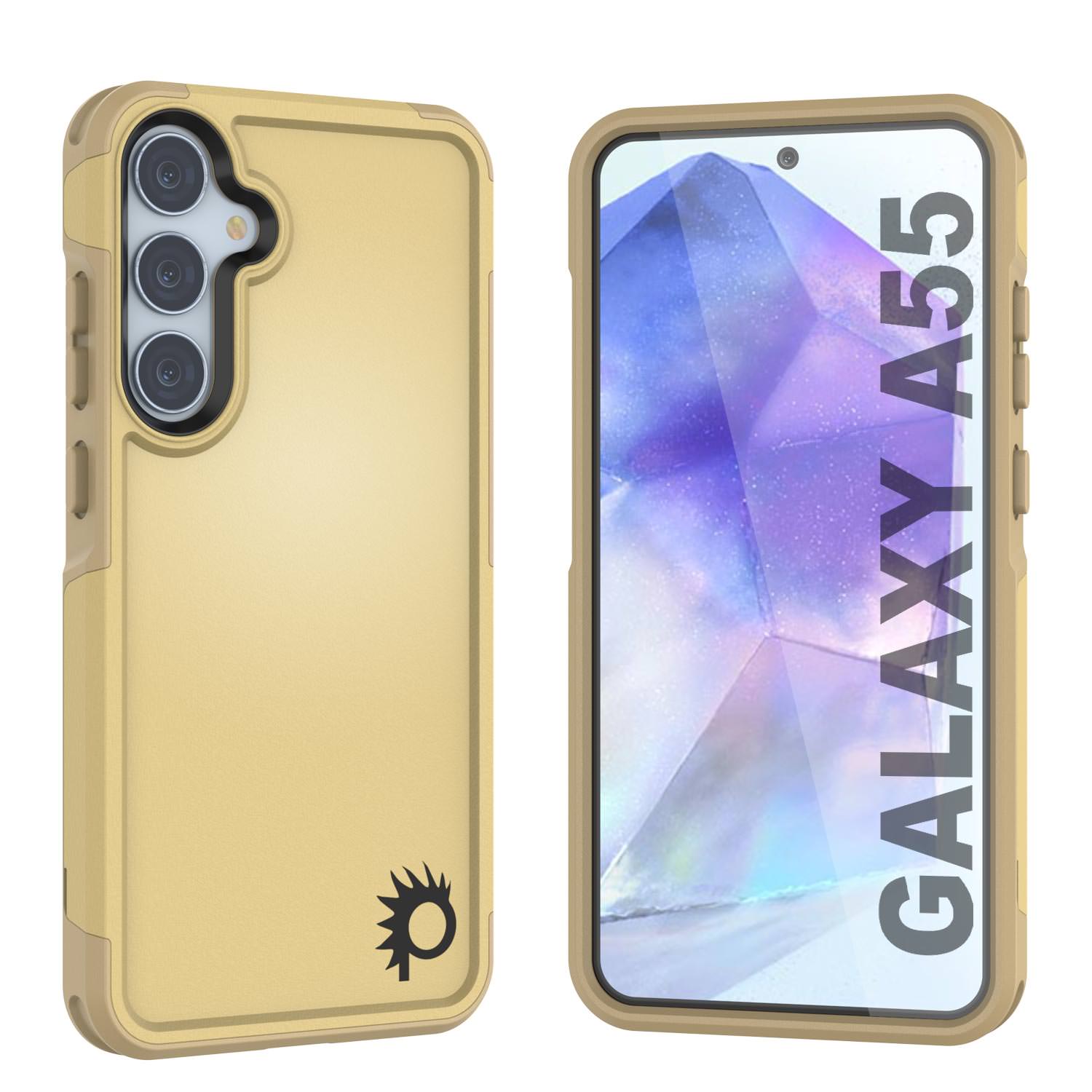 PunkCase Galaxy A55 Case, [Spartan 2.0 Series] Clear Rugged Heavy Duty Cover [Yellow]