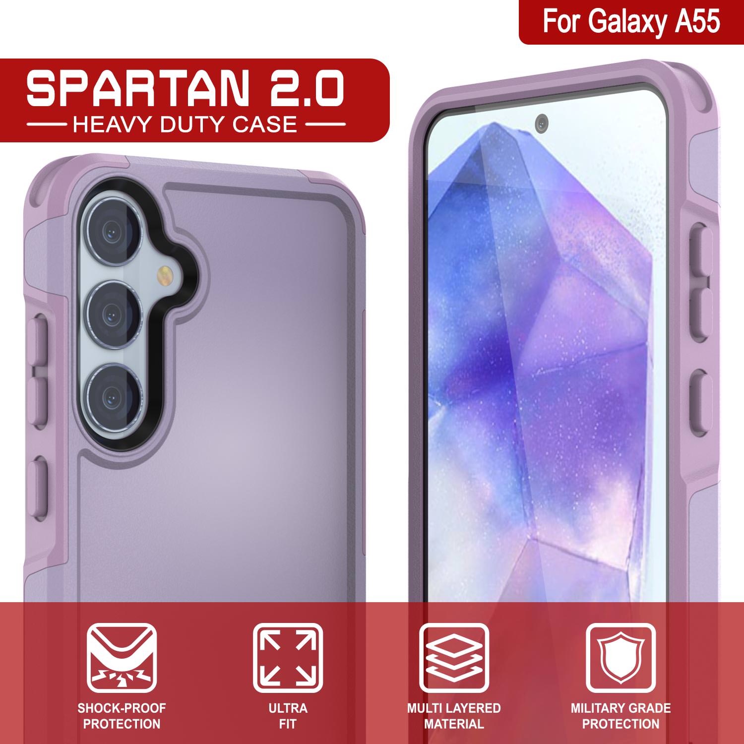 PunkCase Galaxy A55 Case, [Spartan 2.0 Series] Clear Rugged Heavy Duty Cover [Lilac]