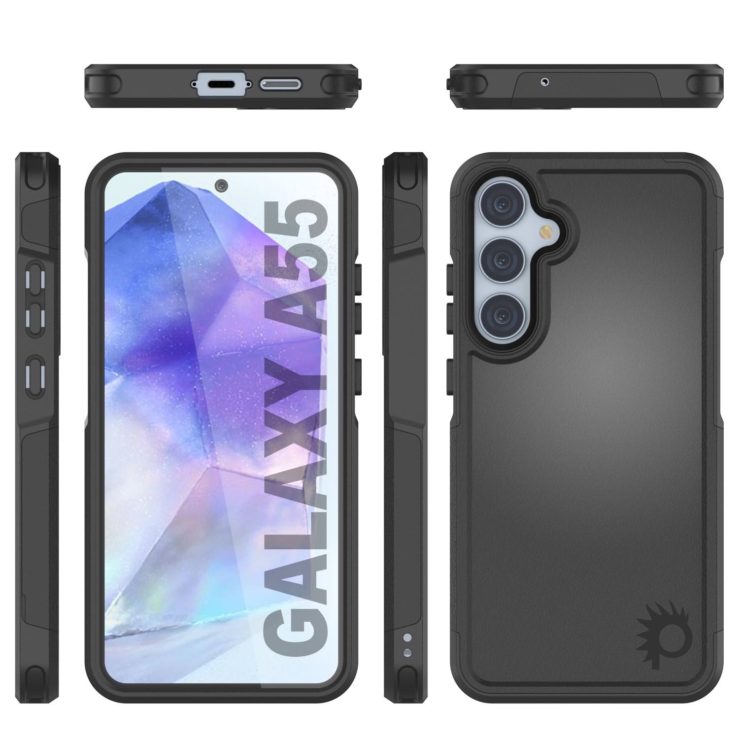 PunkCase Galaxy A55 Case, [Spartan 2.0 Series] Clear Rugged Heavy Duty Cover [Black]