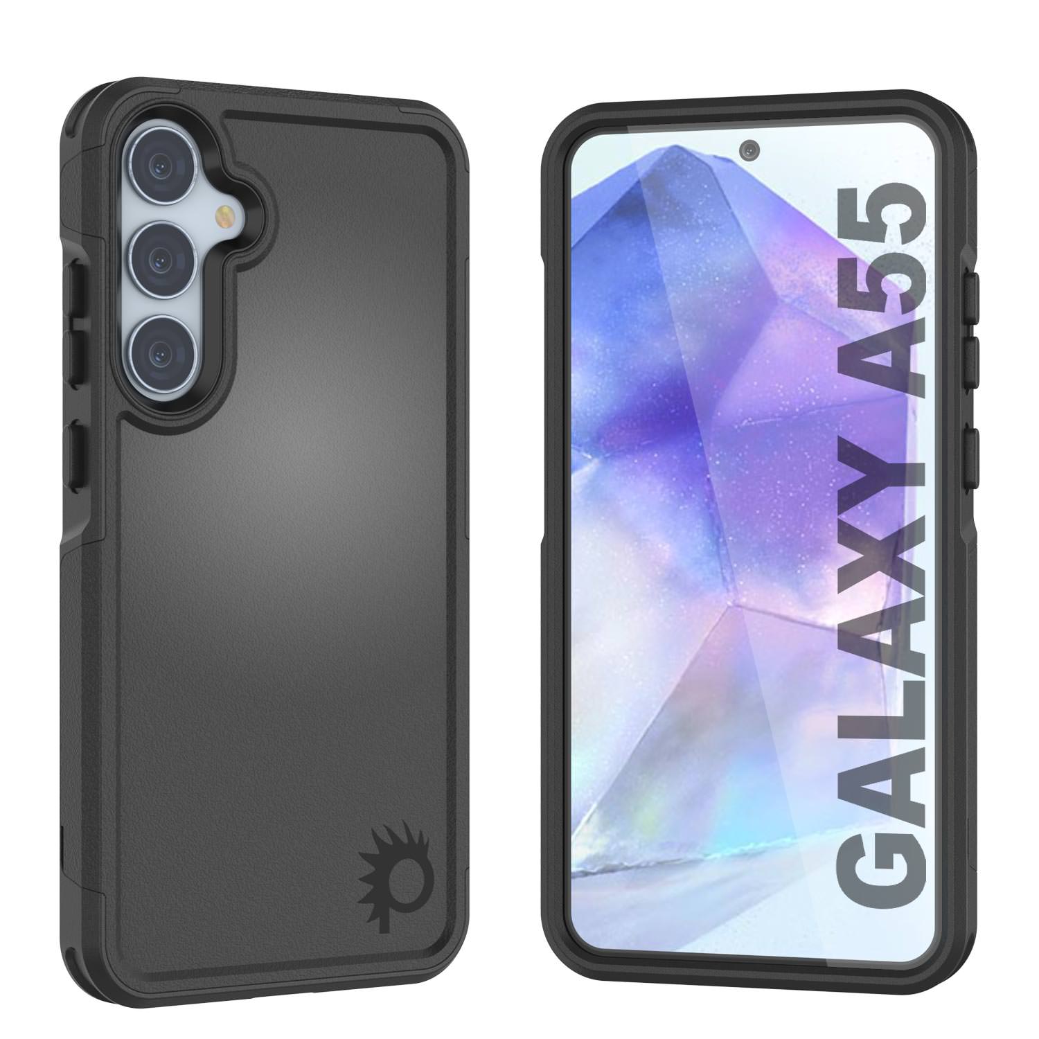 PunkCase Galaxy A55 Case, [Spartan 2.0 Series] Clear Rugged Heavy Duty Cover [Black]