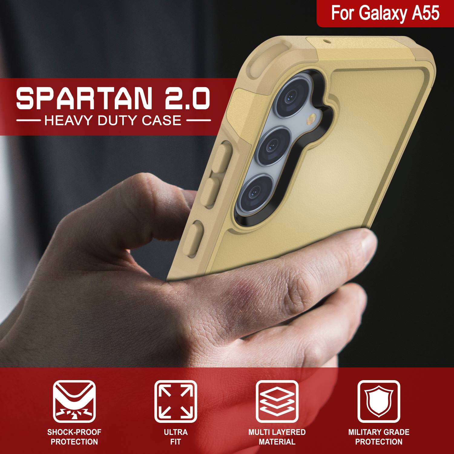 PunkCase Galaxy A55 Case, [Spartan 2.0 Series] Clear Rugged Heavy Duty Cover [Yellow]