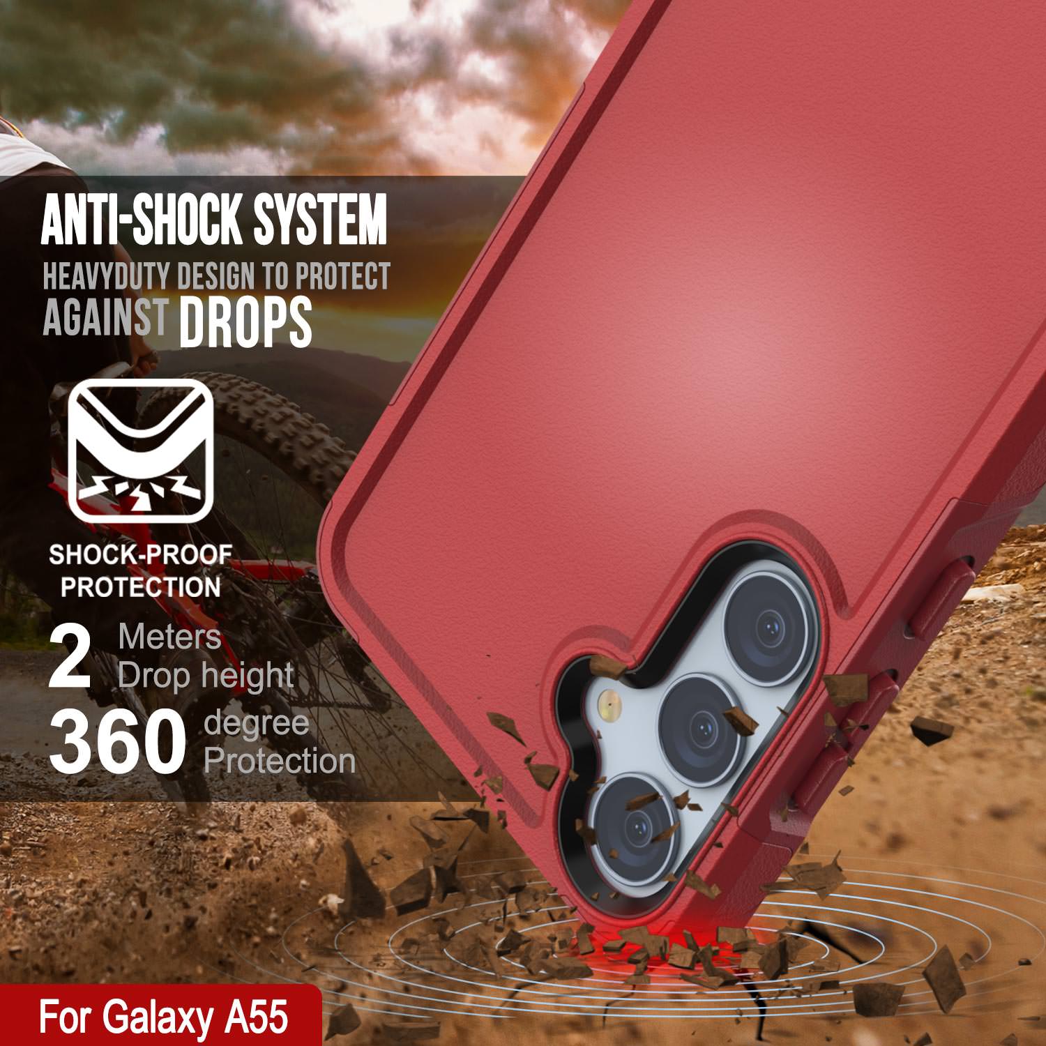 PunkCase Galaxy A55 Case, [Spartan 2.0 Series] Clear Rugged Heavy Duty Cover [Red]