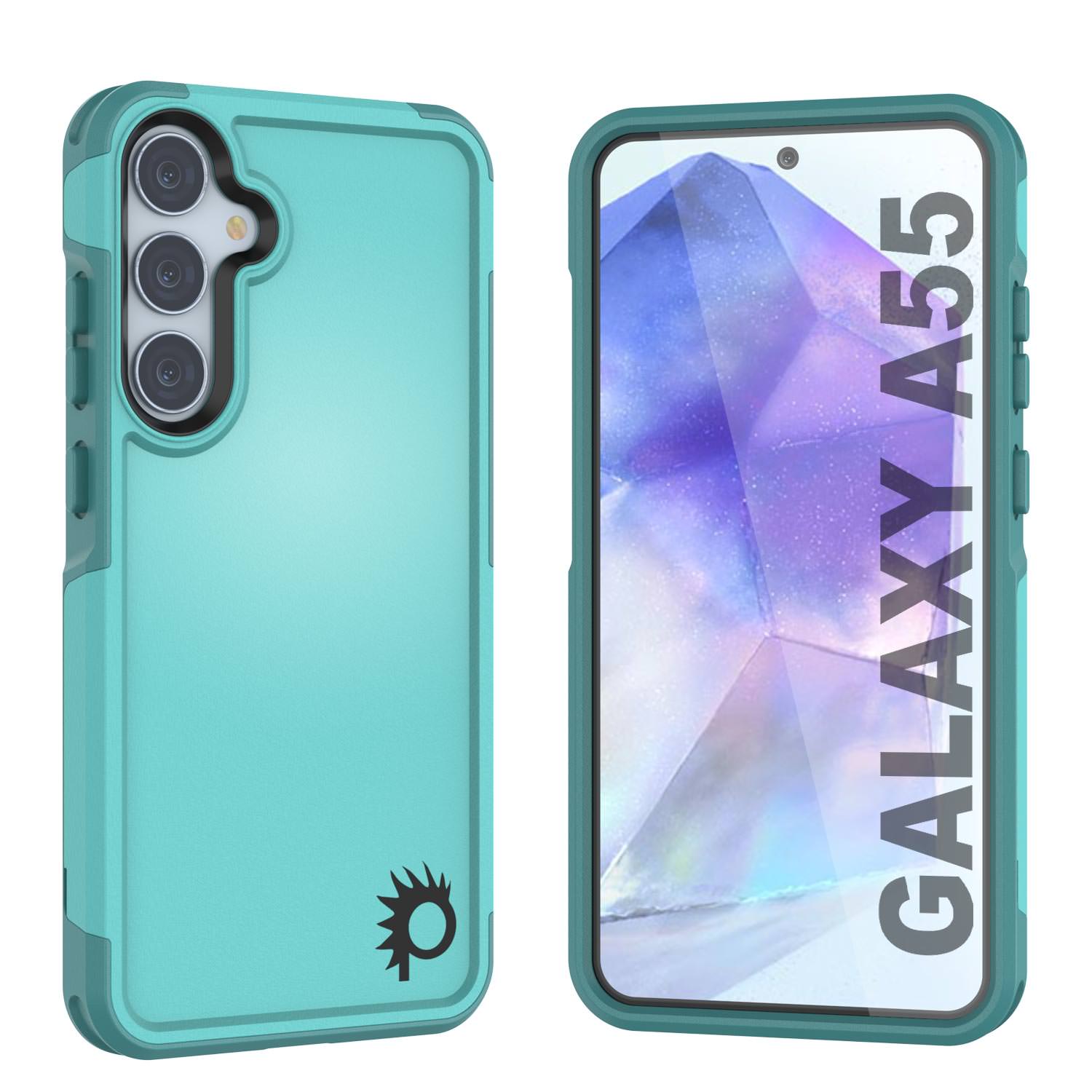 PunkCase Galaxy A55 Case, [Spartan 2.0 Series] Clear Rugged Heavy Duty Cover [Light Blue]