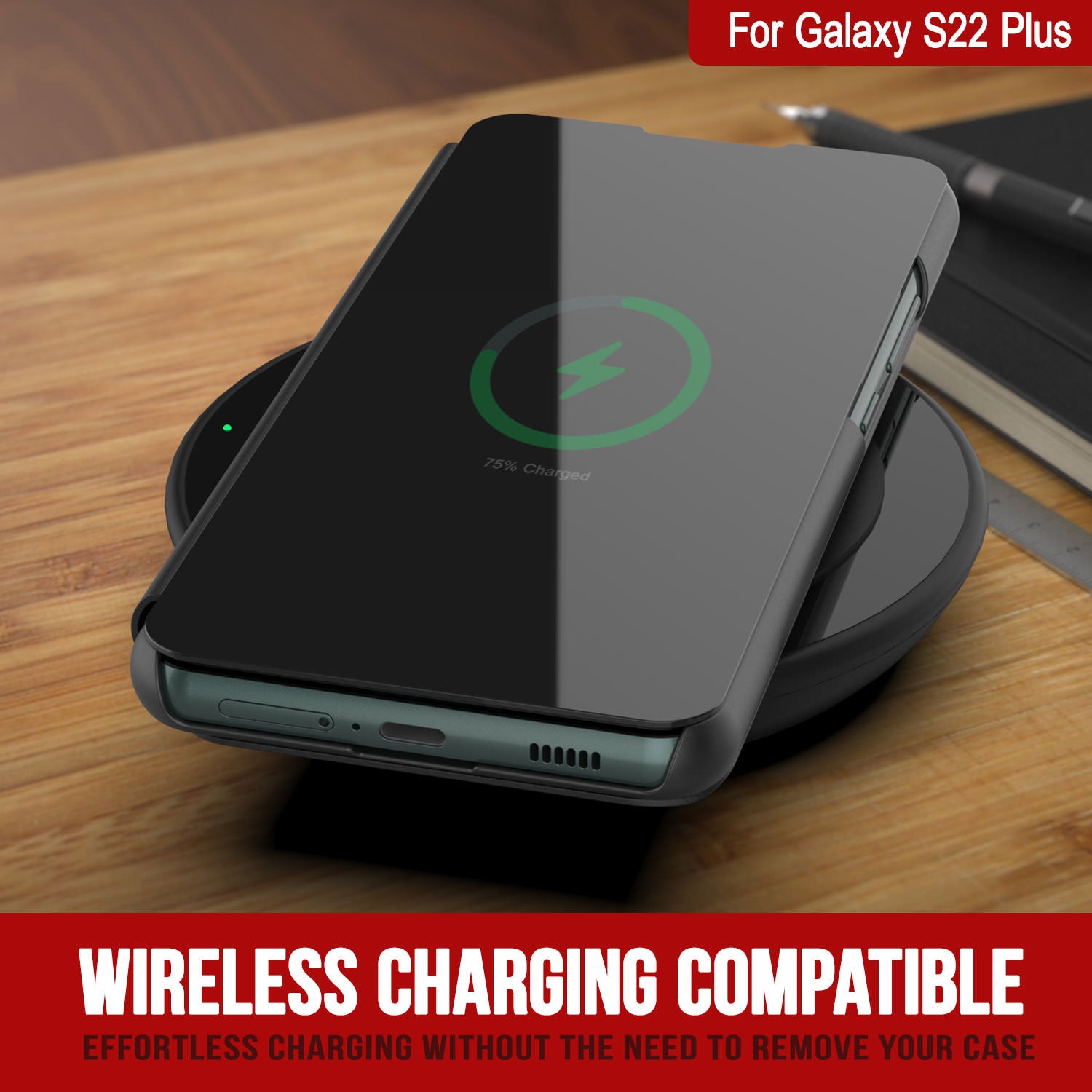 Punkcase Galaxy S22+ Plus Reflector Case Protective Flip Cover [Black]