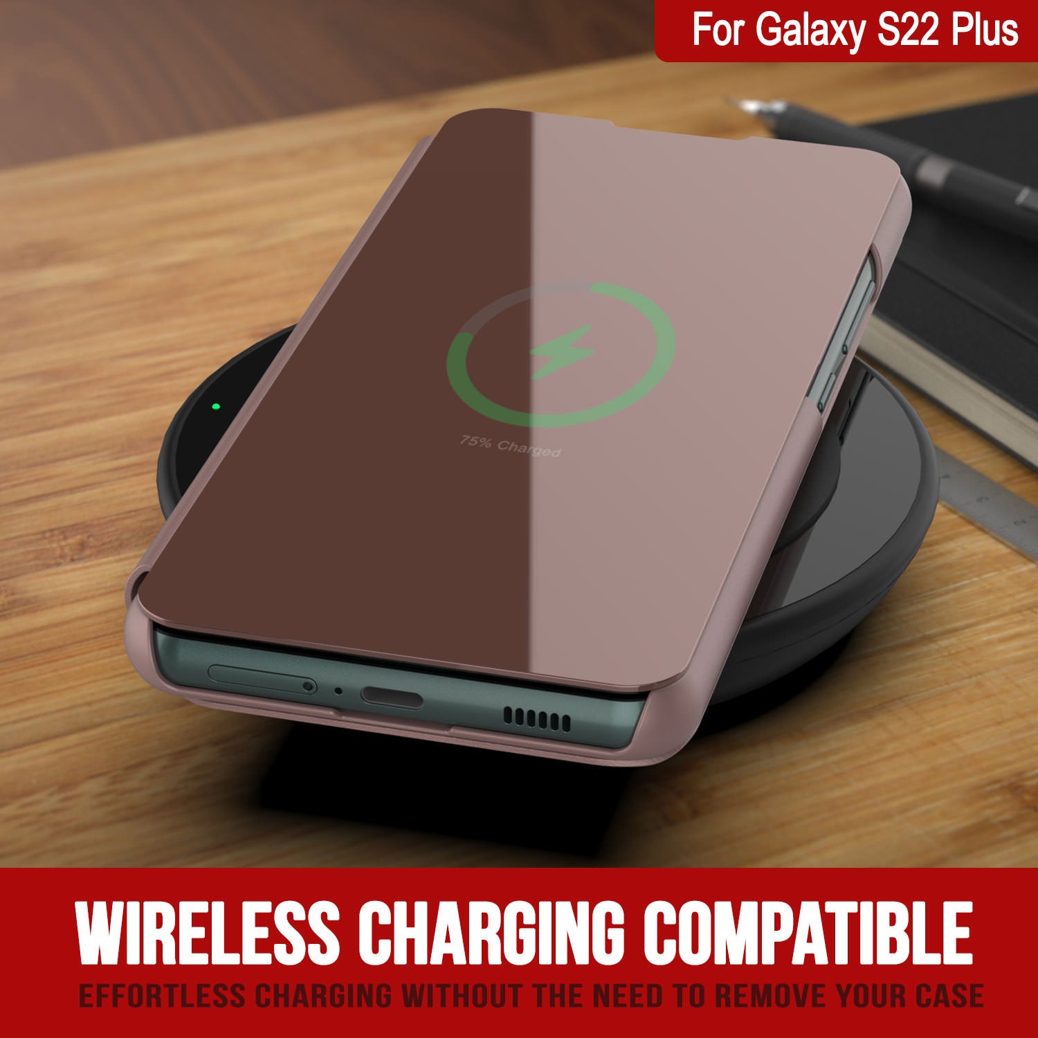 Punkcase Galaxy S22+ Plus Reflector Case Protective Flip Cover [Rose]