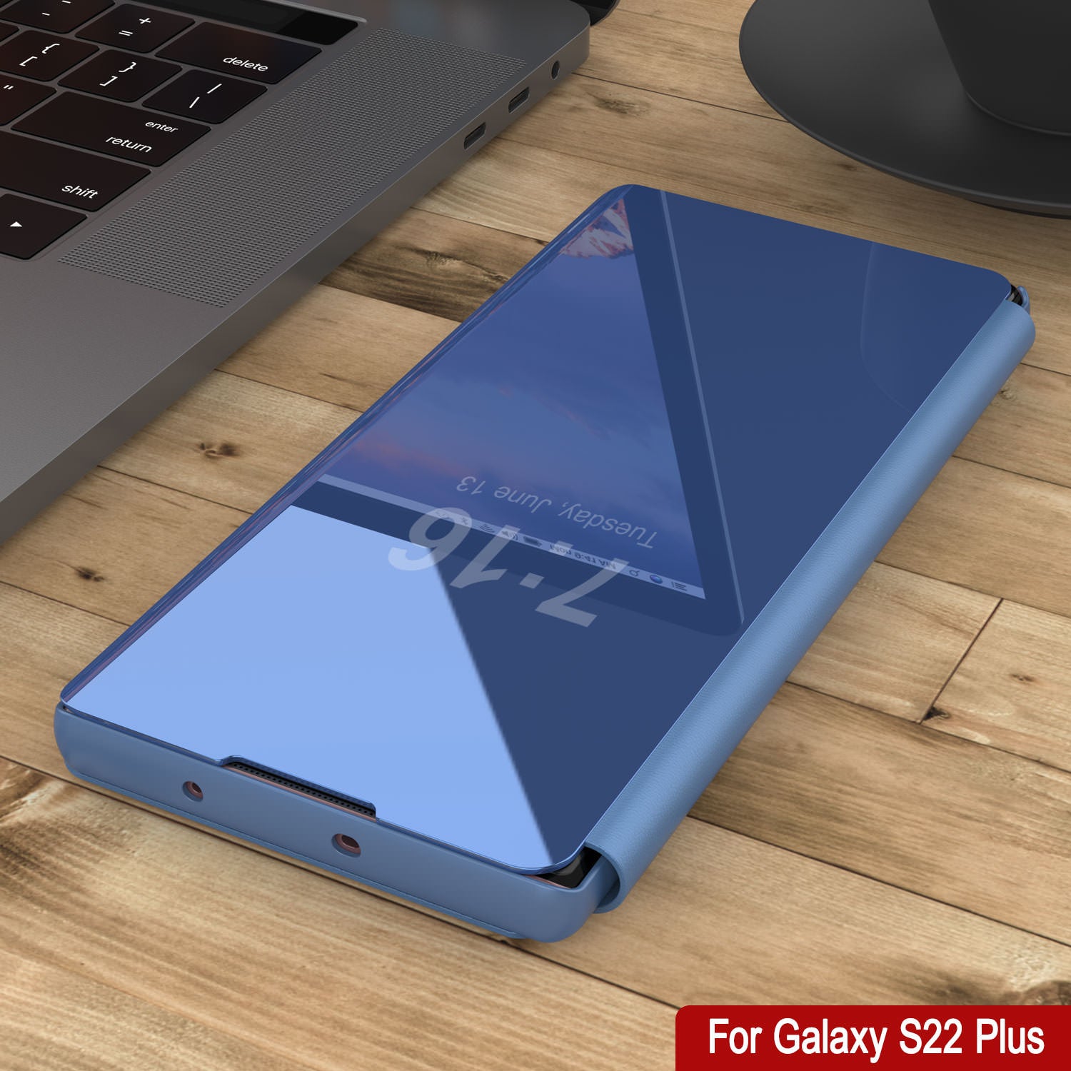 Punkcase Galaxy S22+ Plus Reflector Case Protective Flip Cover [Blue]