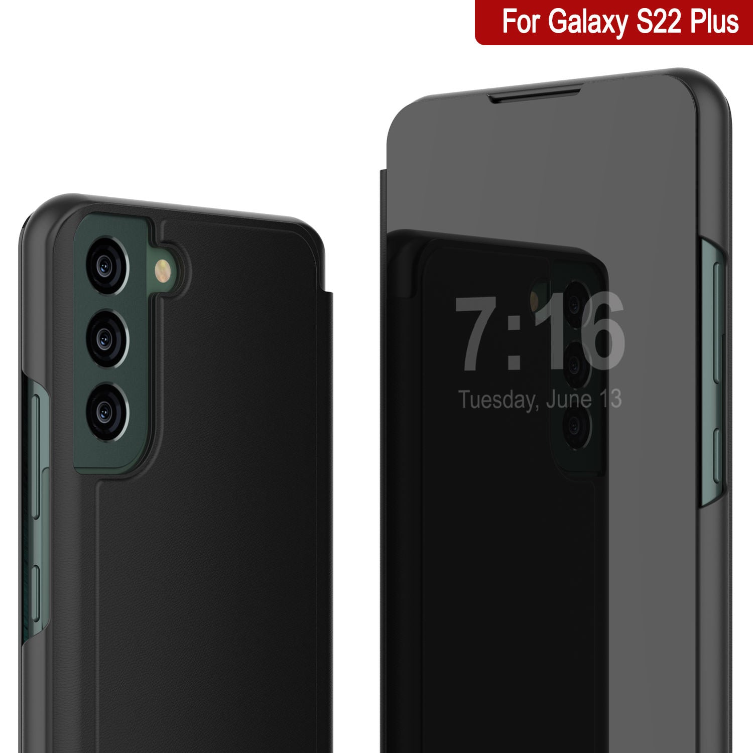 Punkcase Galaxy S22+ Plus Reflector Case Protective Flip Cover [Black]