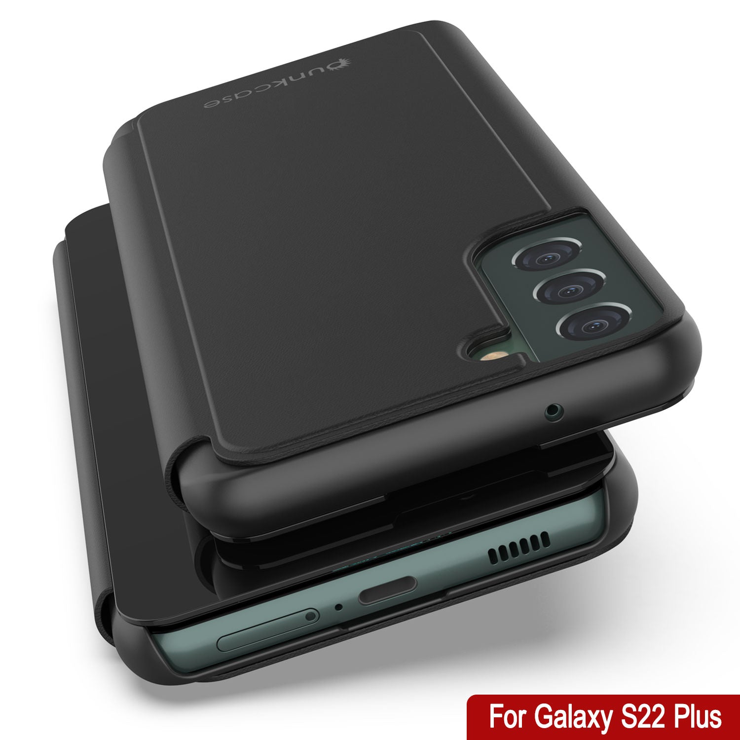 Punkcase Galaxy S22+ Plus Reflector Case Protective Flip Cover [Black]