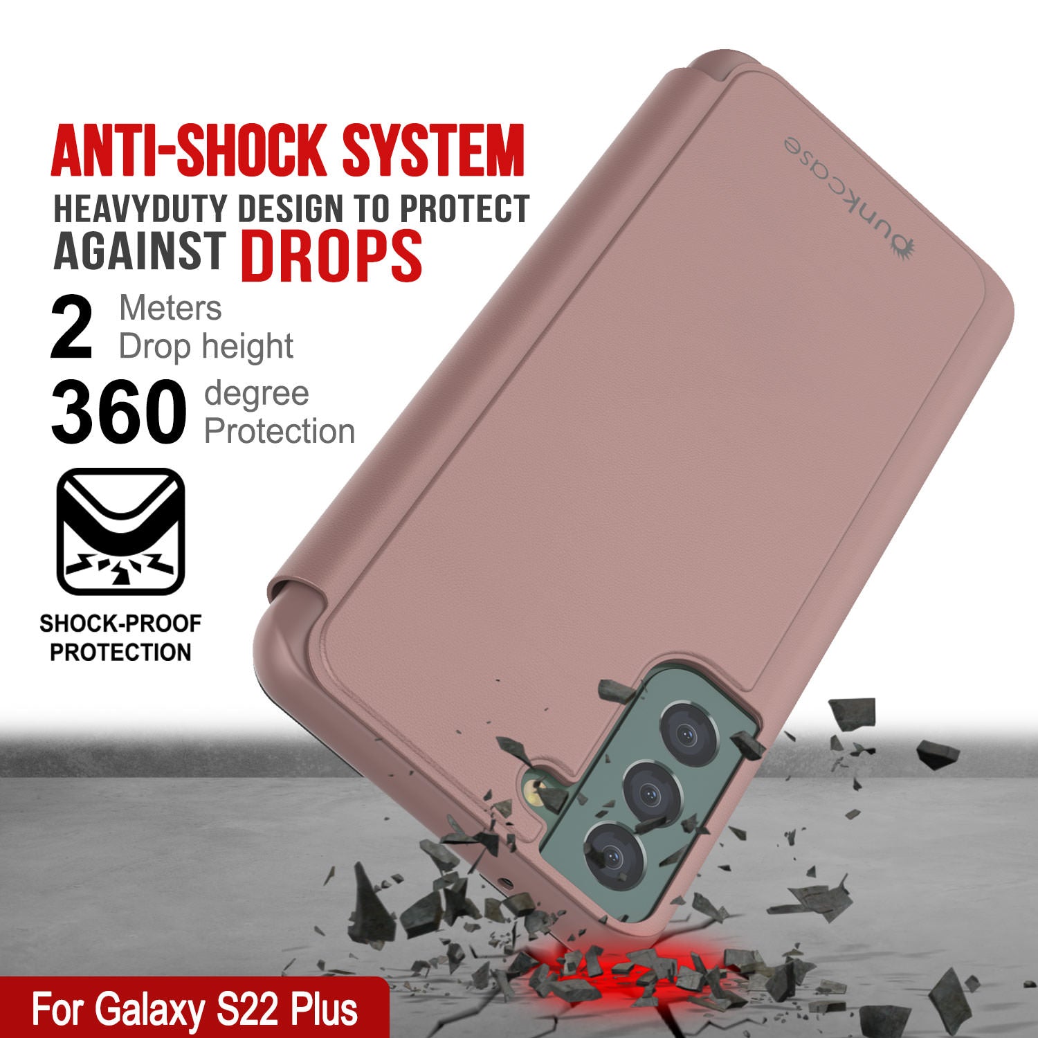 Punkcase Galaxy S22+ Plus Reflector Case Protective Flip Cover [Rose]
