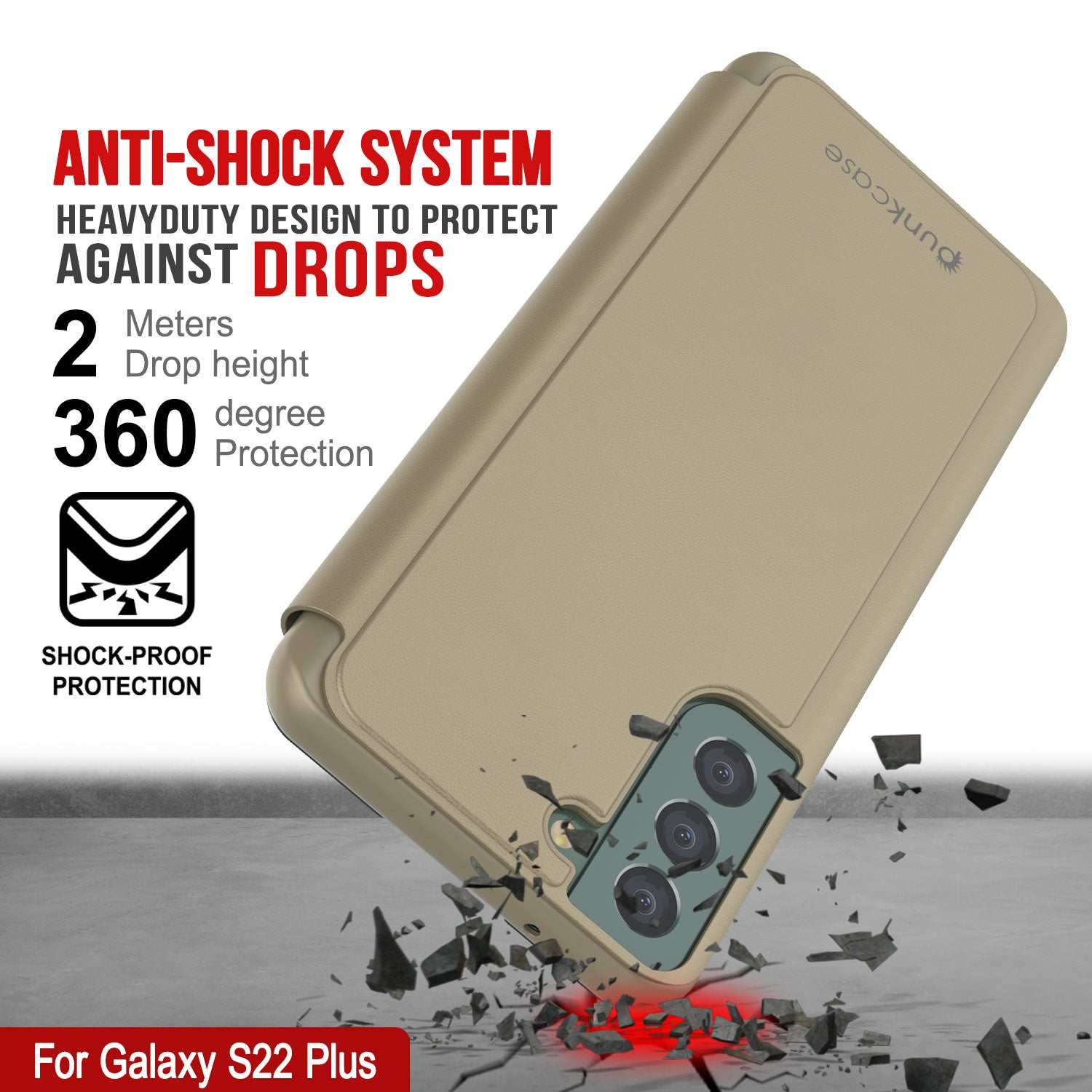 Punkcase Galaxy S22+ Plus Reflector Case Protective Flip Cover [Gold]