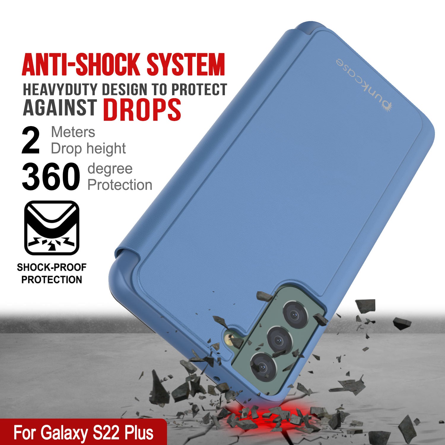 Punkcase Galaxy S22+ Plus Reflector Case Protective Flip Cover [Blue]