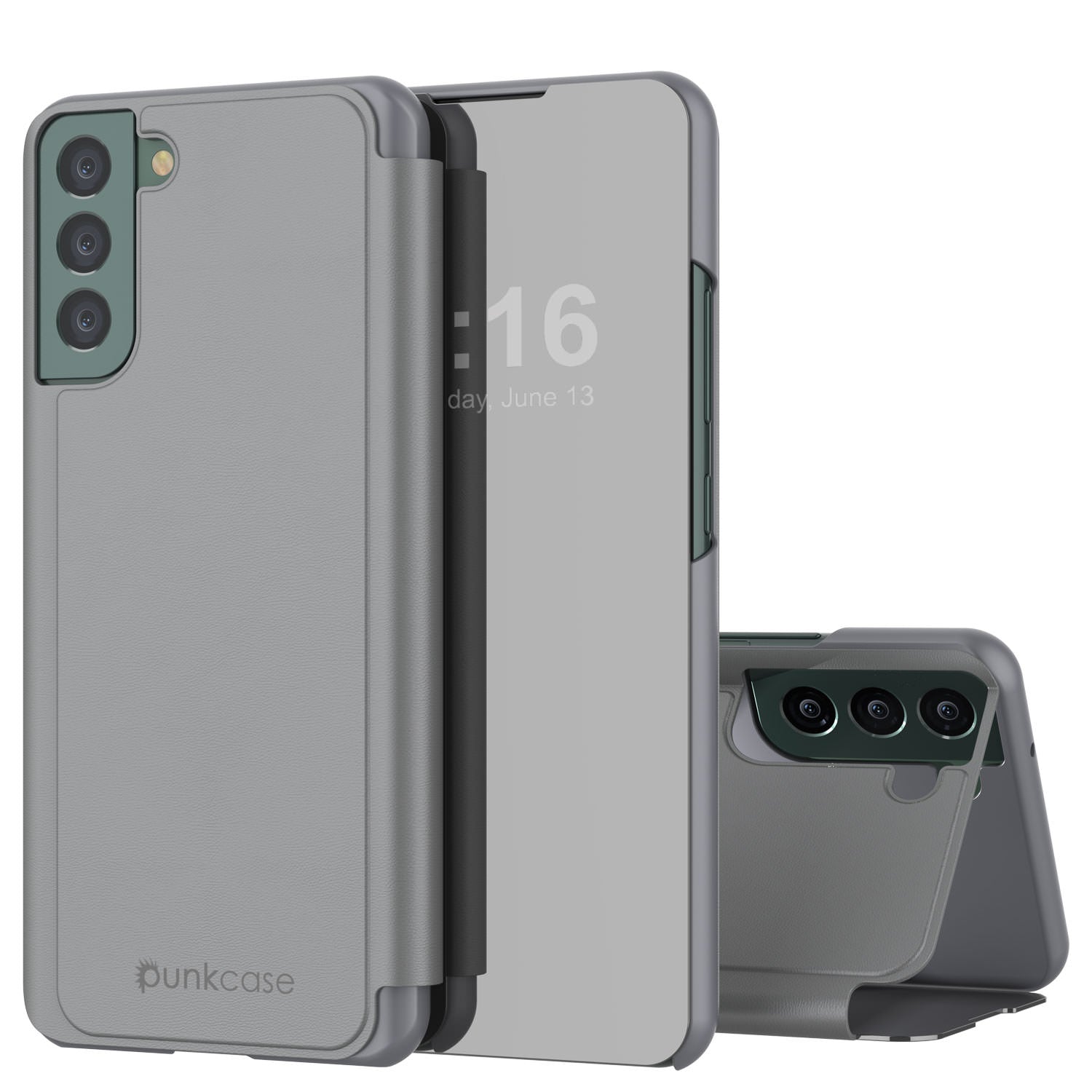 Punkcase Galaxy S22+ Plus Reflector Case Protective Flip Cover [Silver]