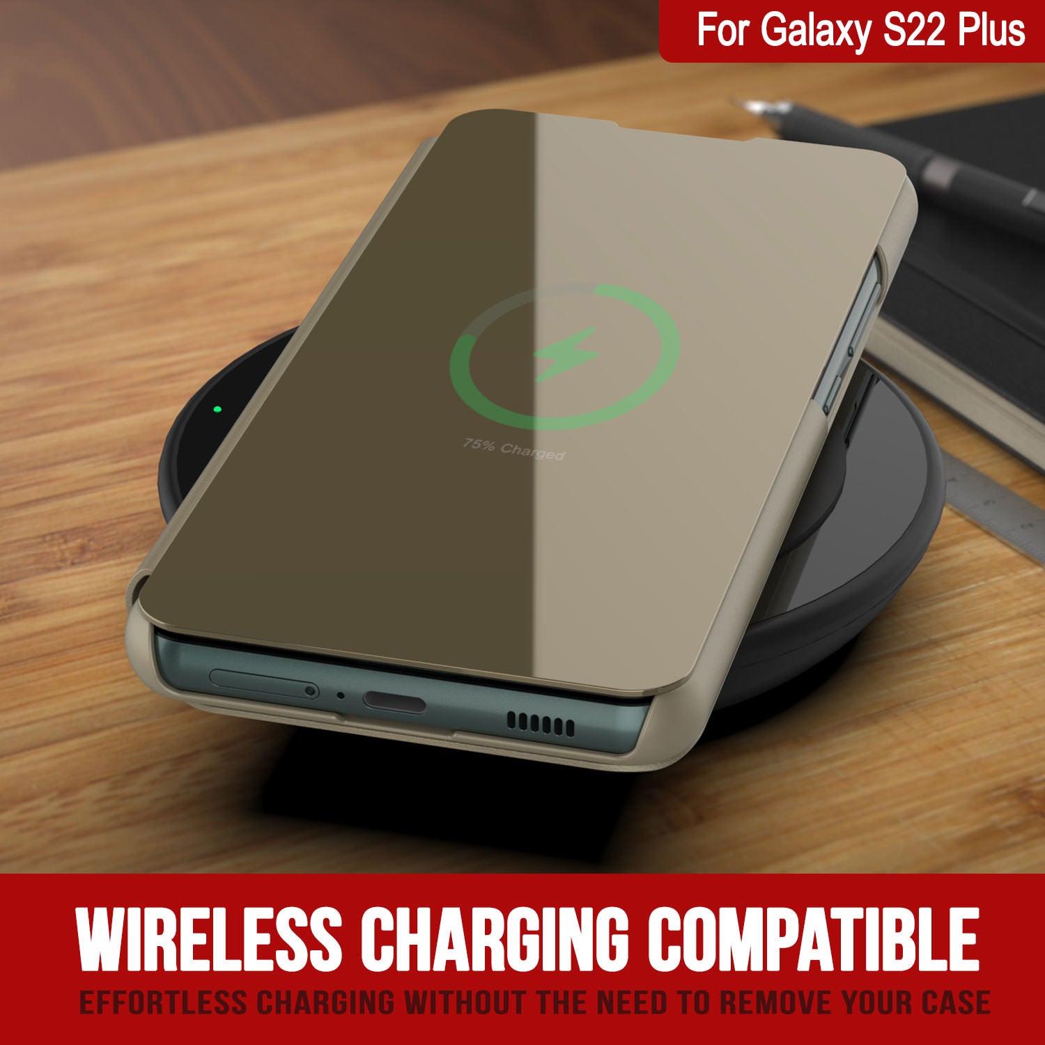 Punkcase Galaxy S22+ Plus Reflector Case Protective Flip Cover [Gold]