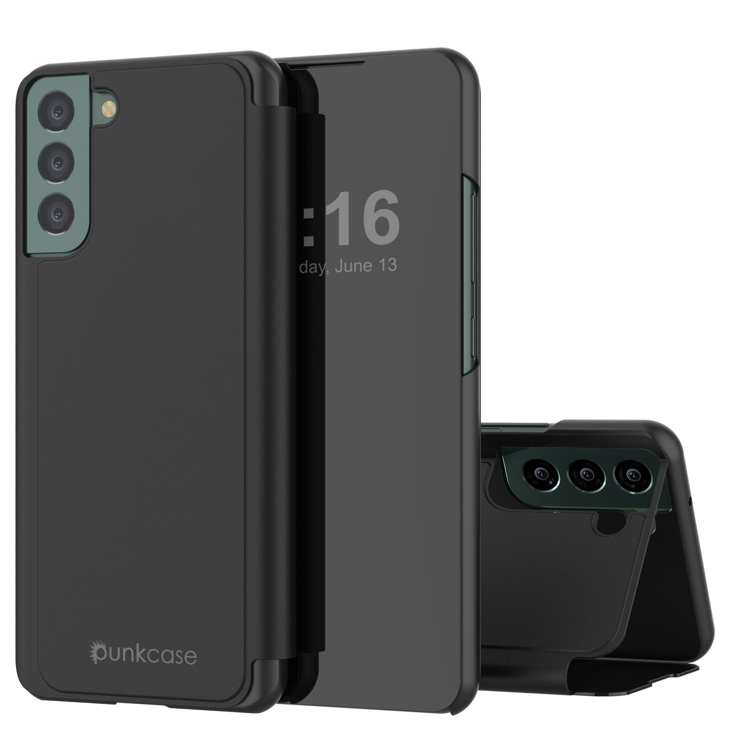 Punkcase Galaxy S22+ Plus Reflector Case Protective Flip Cover [Black]