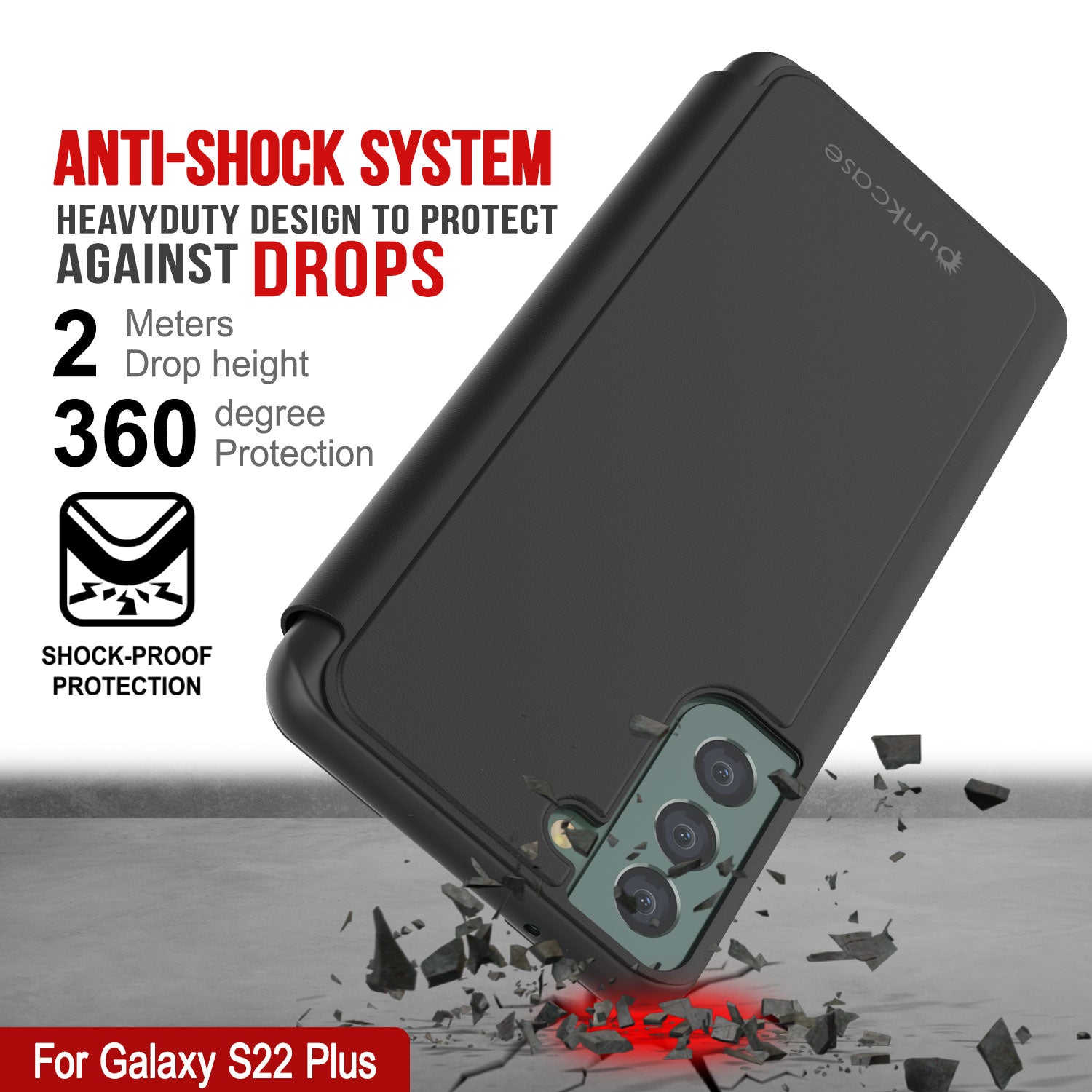 Punkcase Galaxy S22+ Plus Reflector Case Protective Flip Cover [Black]