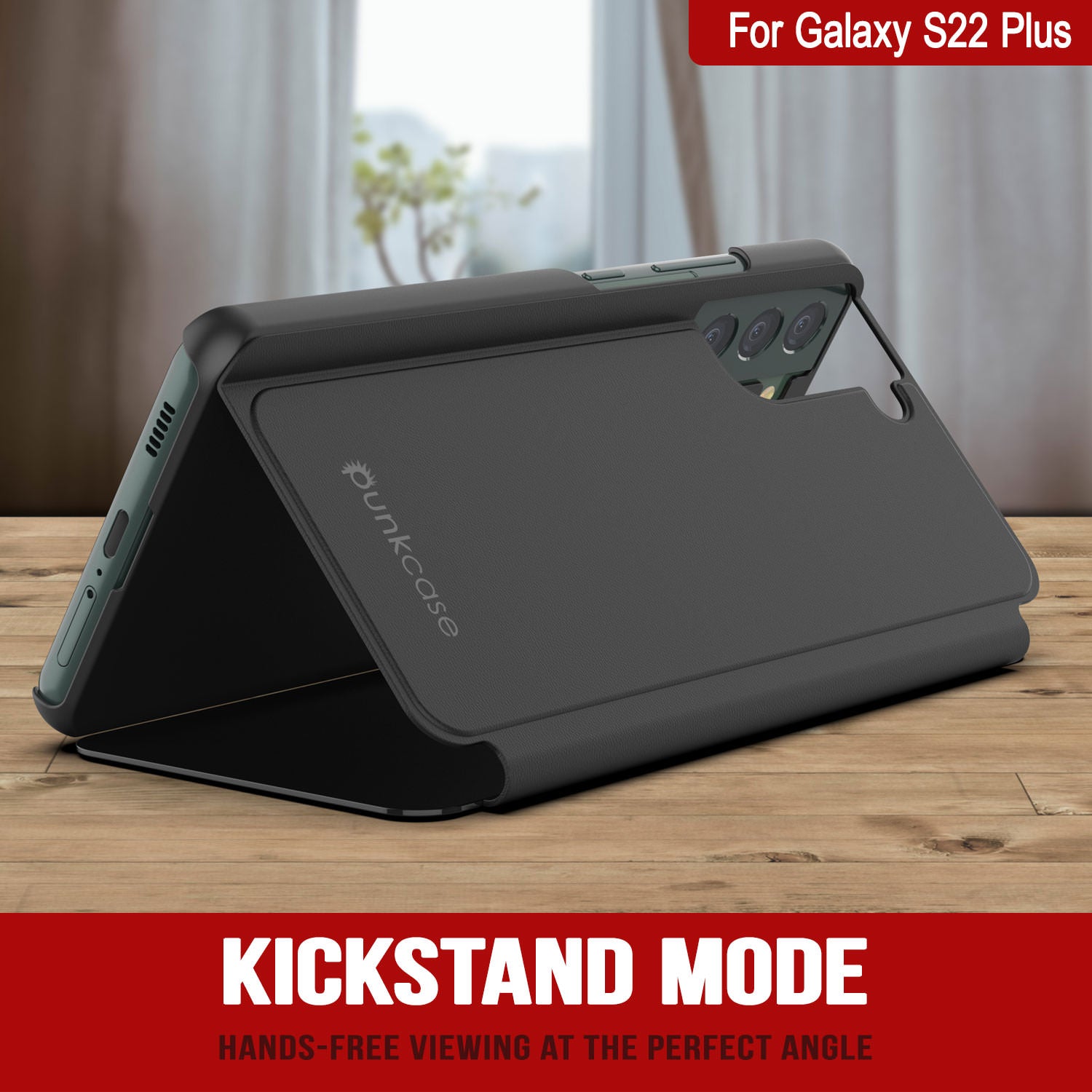 Punkcase Galaxy S22+ Plus Reflector Case Protective Flip Cover [Black]