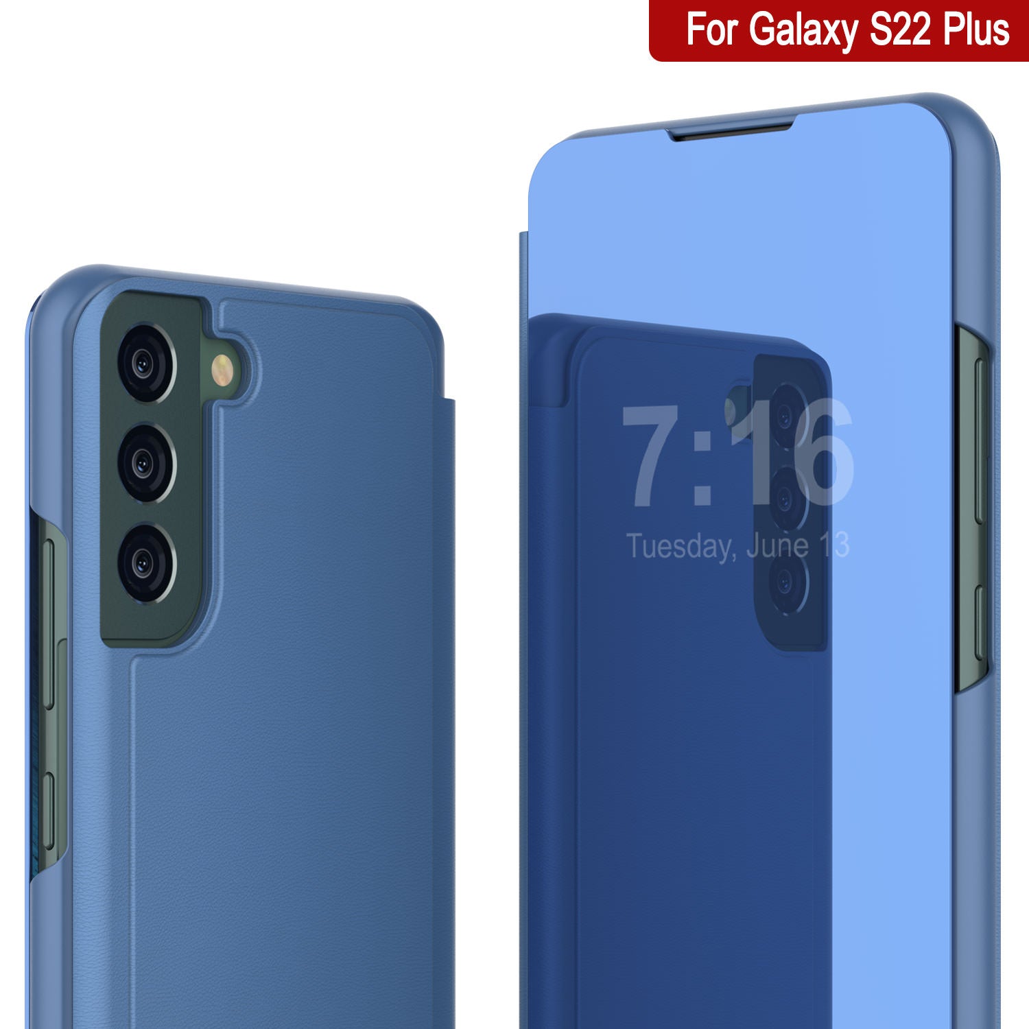 Punkcase Galaxy S22+ Plus Reflector Case Protective Flip Cover [Blue]