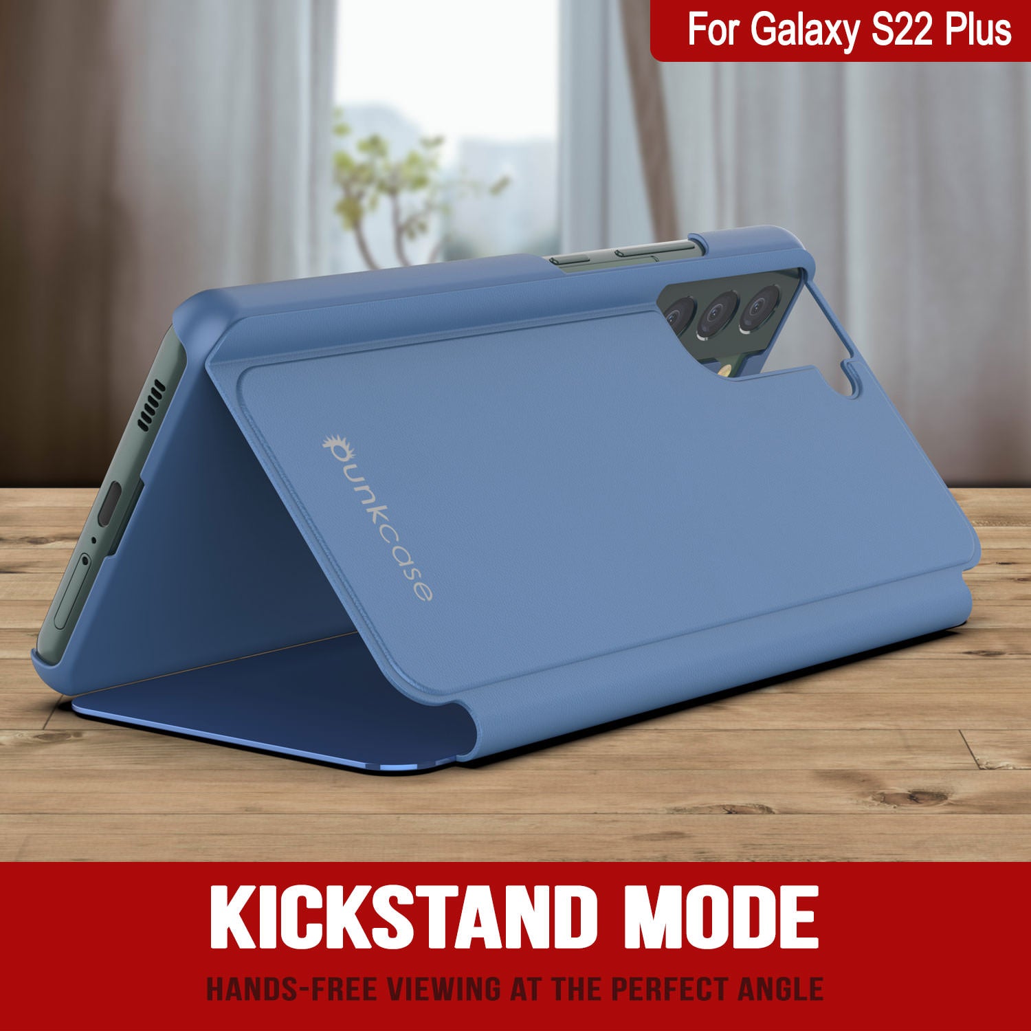 Punkcase Galaxy S22+ Plus Reflector Case Protective Flip Cover [Blue]