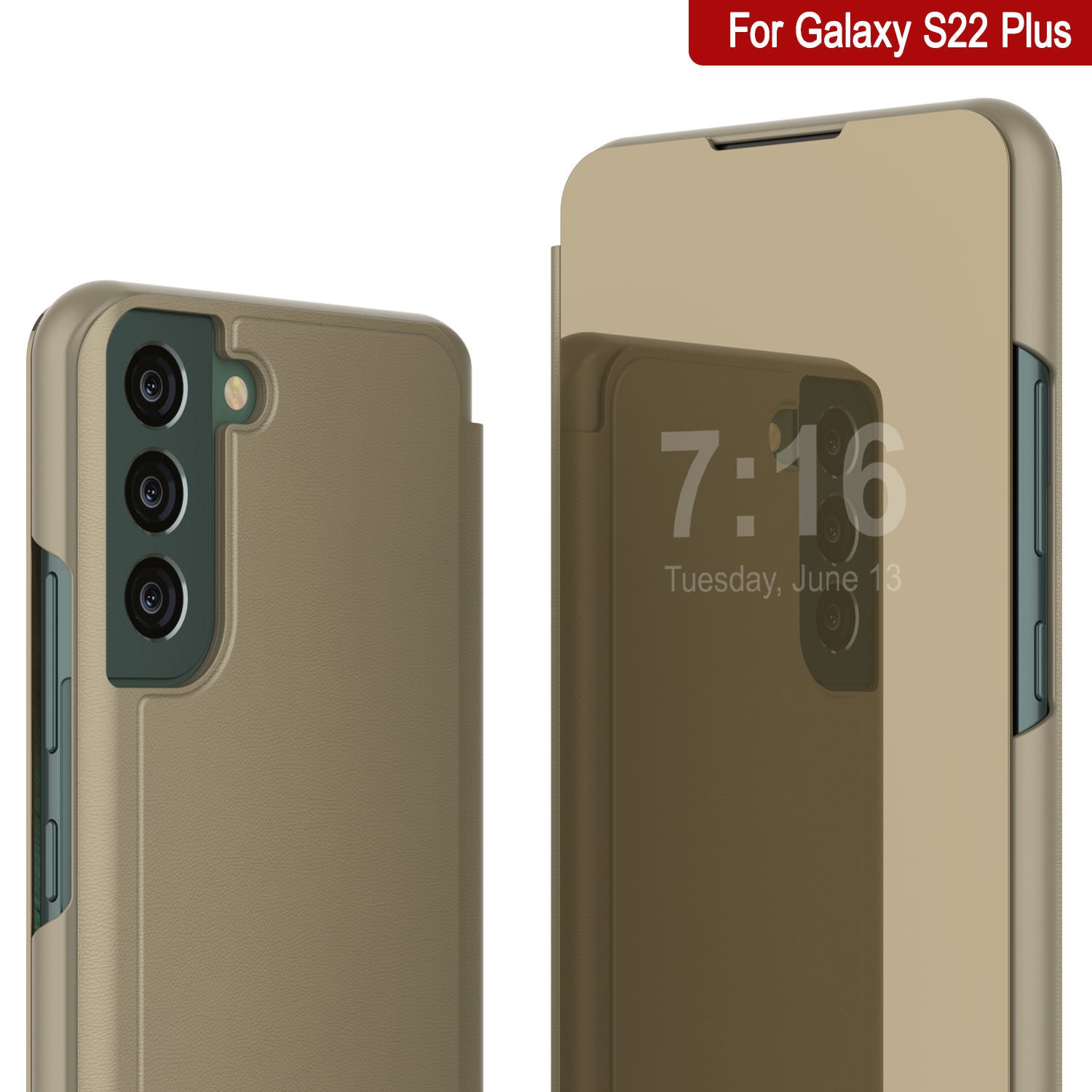 Punkcase Galaxy S22+ Plus Reflector Case Protective Flip Cover [Gold]