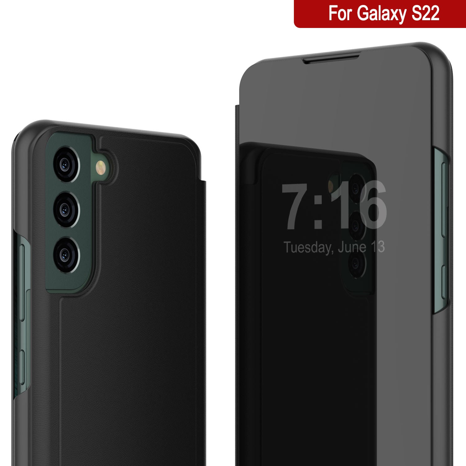 Punkcase Galaxy S22 Reflector Case Protective Flip Cover [Black]