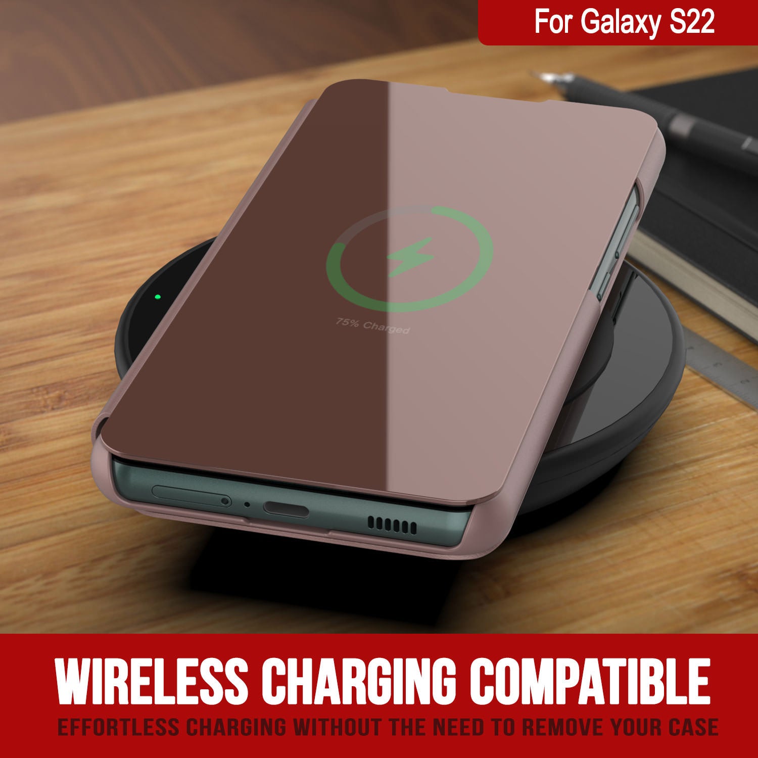 Punkcase Galaxy S22 Reflector Case Protective Flip Cover [Rose]