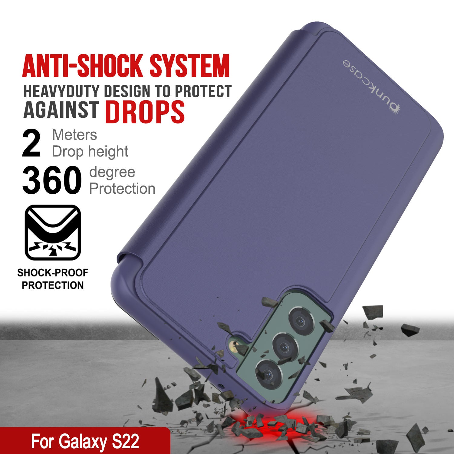 Punkcase Galaxy S22 Reflector Case Protective Flip Cover [Purple]