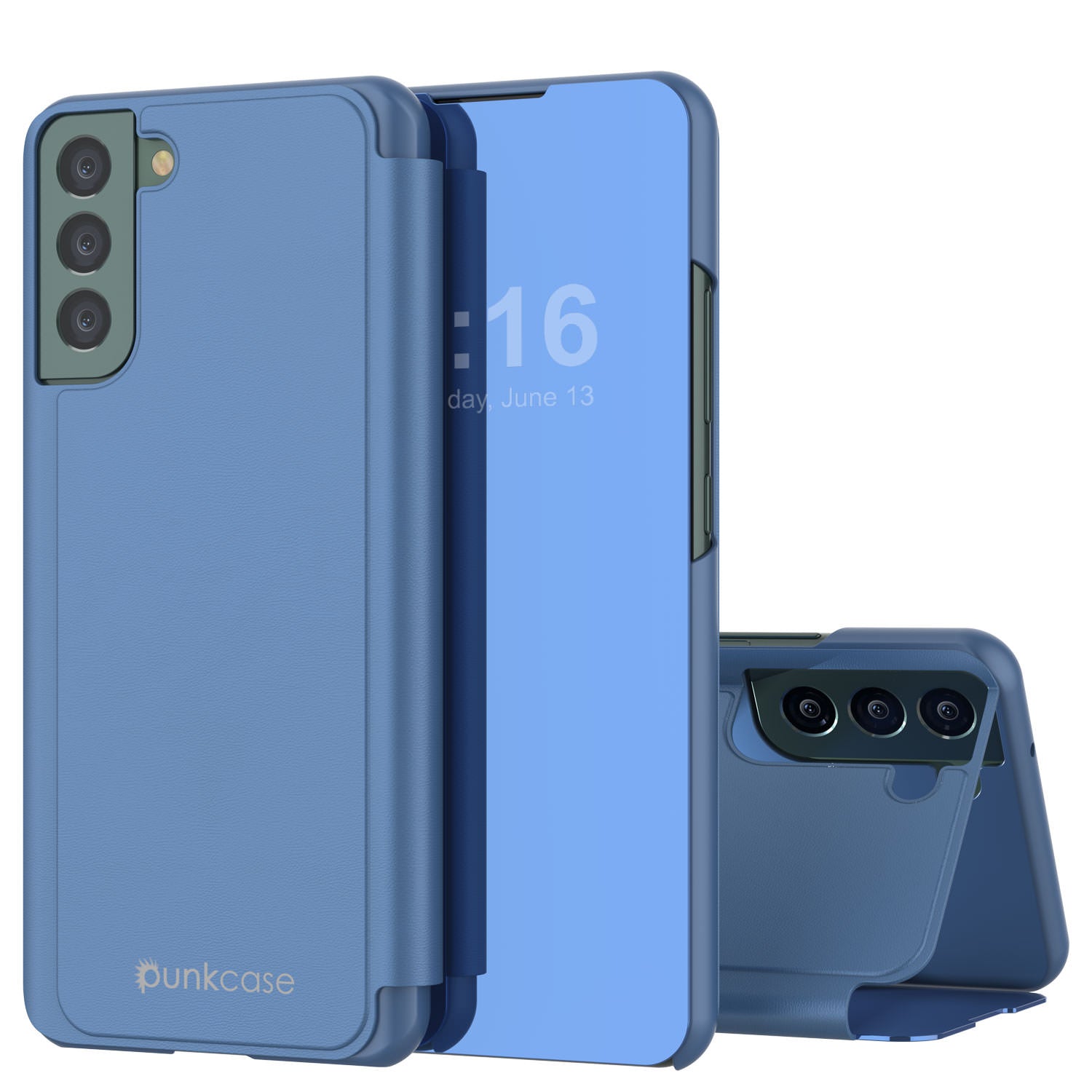 Punkcase Galaxy S22 Reflector Case Protective Flip Cover [Blue]