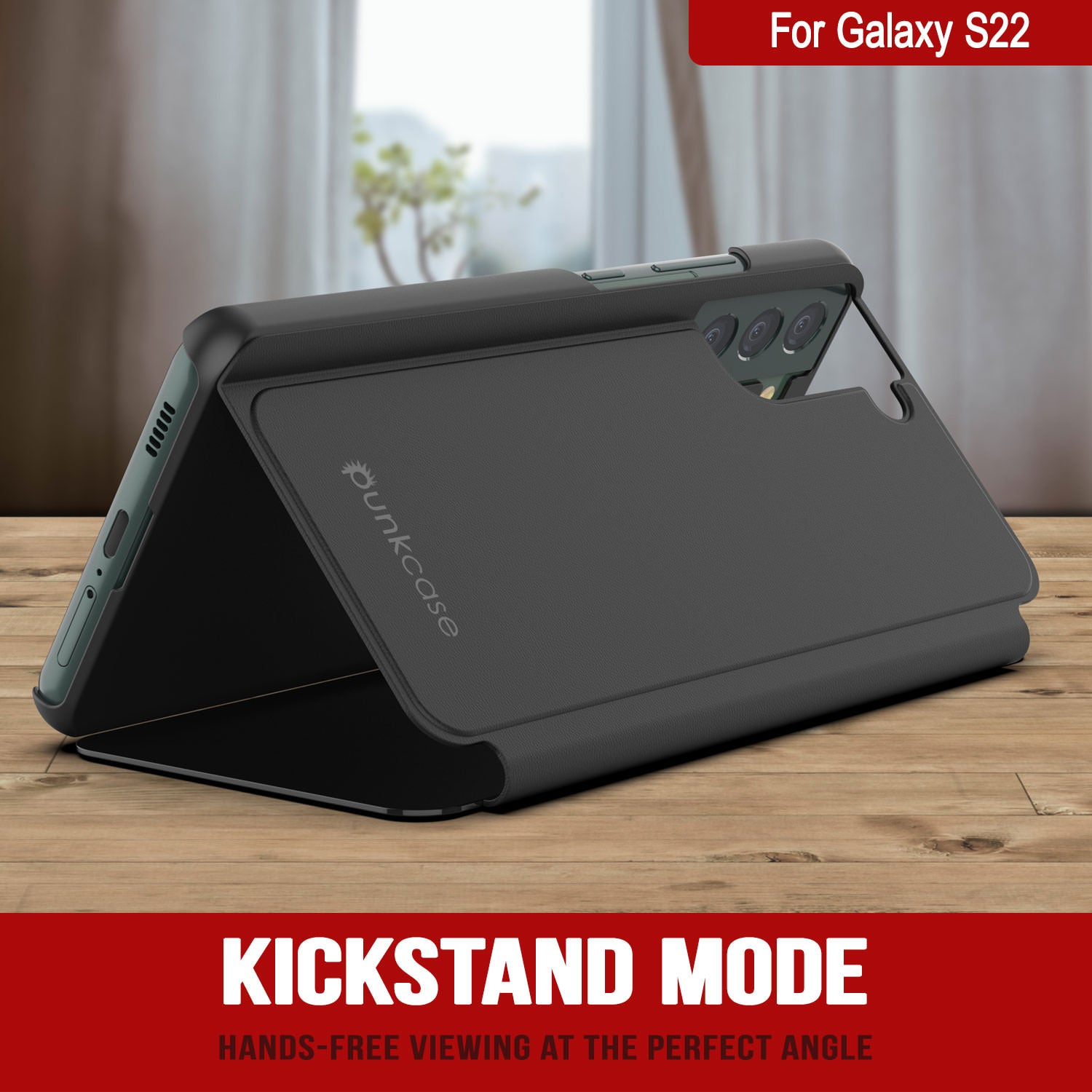 Punkcase Galaxy S22 Reflector Case Protective Flip Cover [Black]