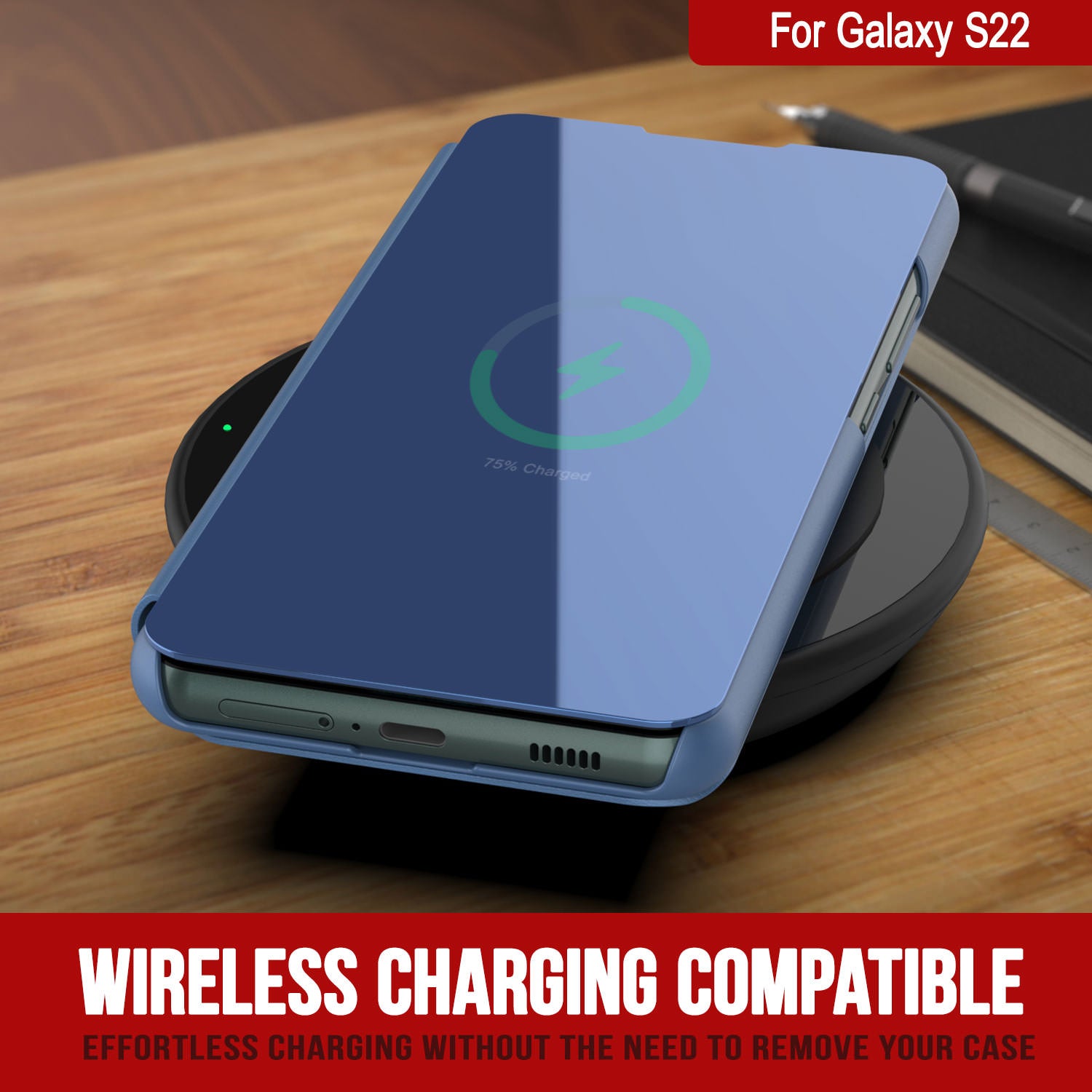 Punkcase Galaxy S22 Reflector Case Protective Flip Cover [Blue]