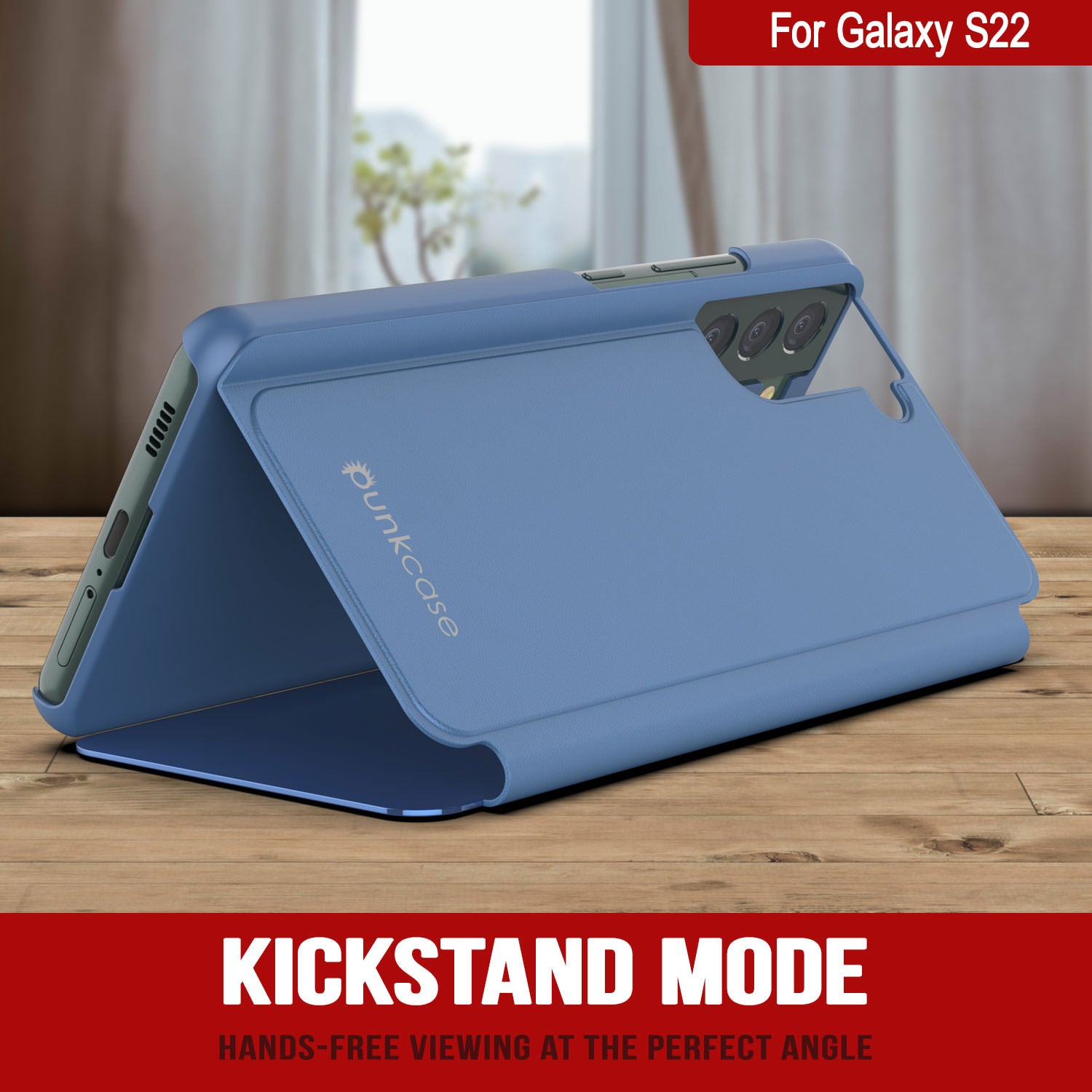 Punkcase Galaxy S22 Reflector Case Protective Flip Cover [Blue]