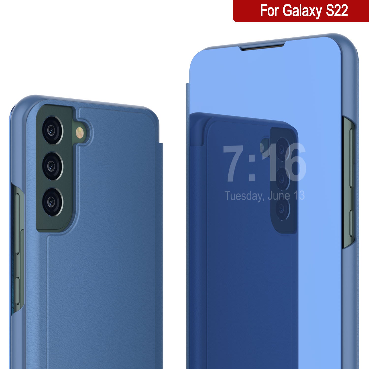 Punkcase Galaxy S22 Reflector Case Protective Flip Cover [Blue]