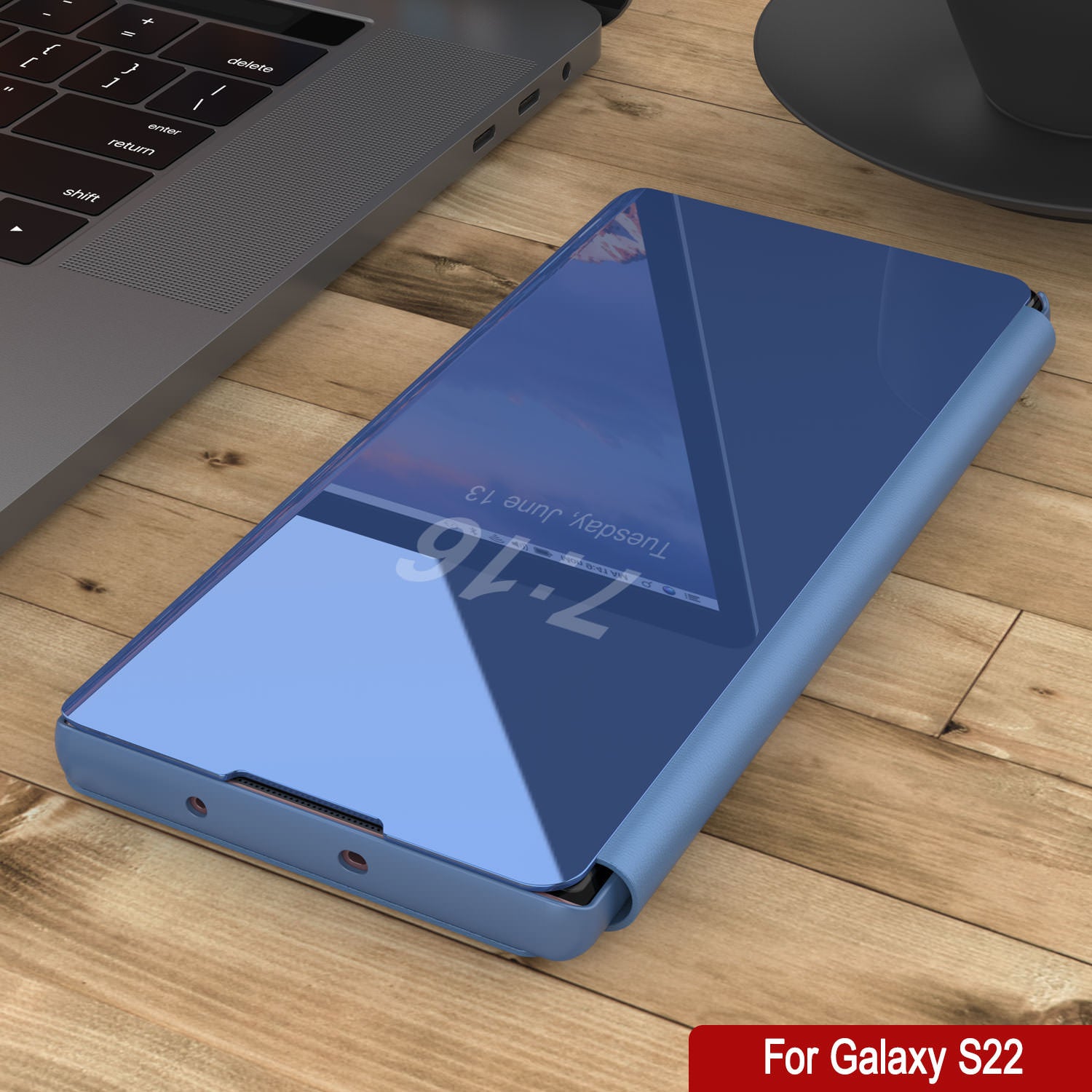 Punkcase Galaxy S22 Reflector Case Protective Flip Cover [Blue]