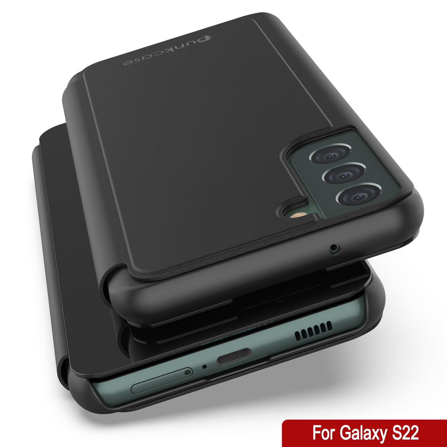 Punkcase Galaxy S22 Reflector Case Protective Flip Cover [Black]