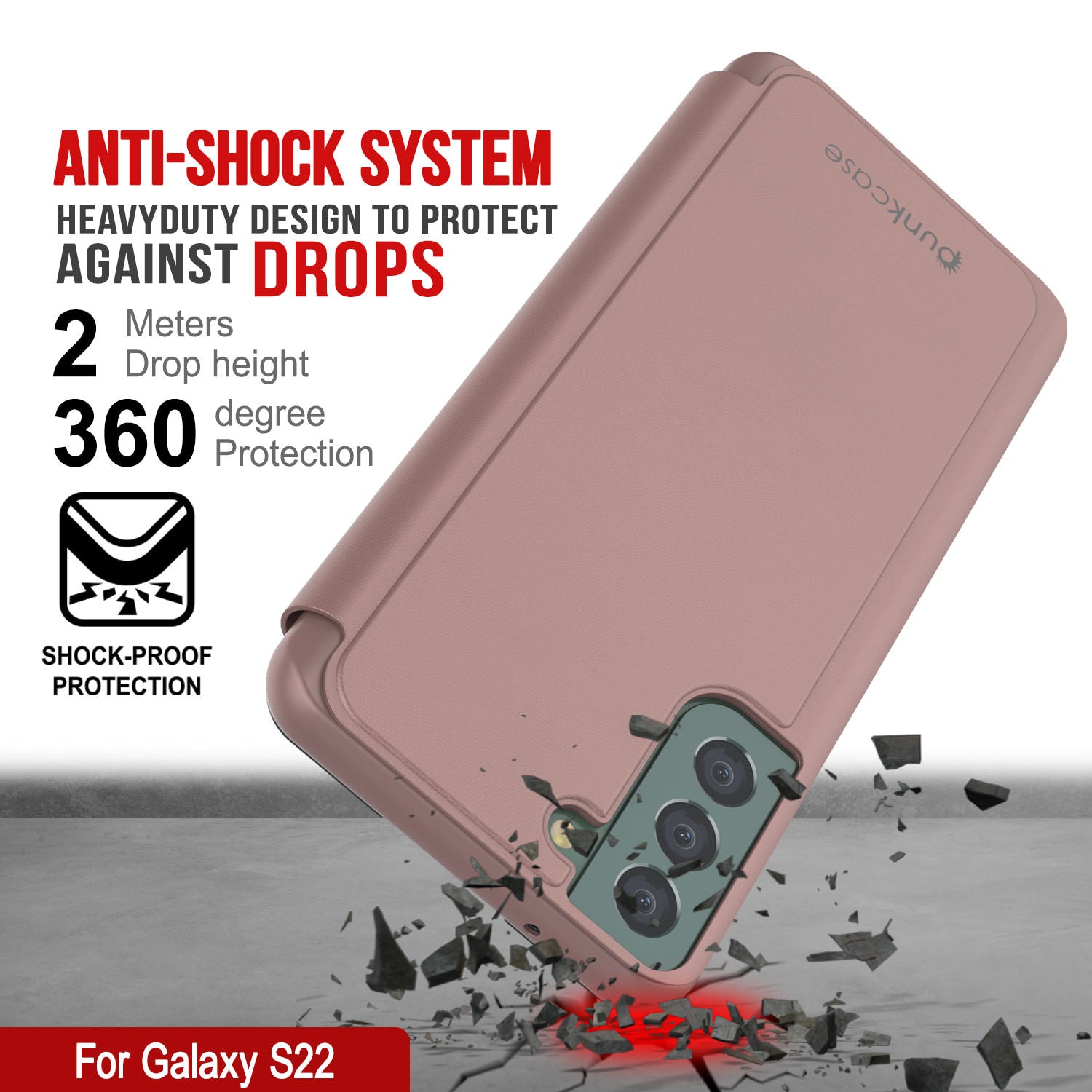 Punkcase Galaxy S22 Reflector Case Protective Flip Cover [Rose]