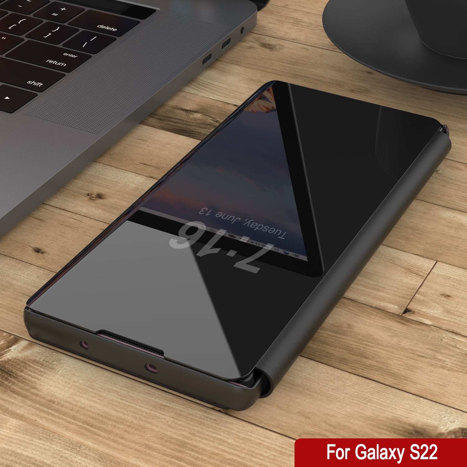 Punkcase Galaxy S22 Reflector Case Protective Flip Cover [Black]