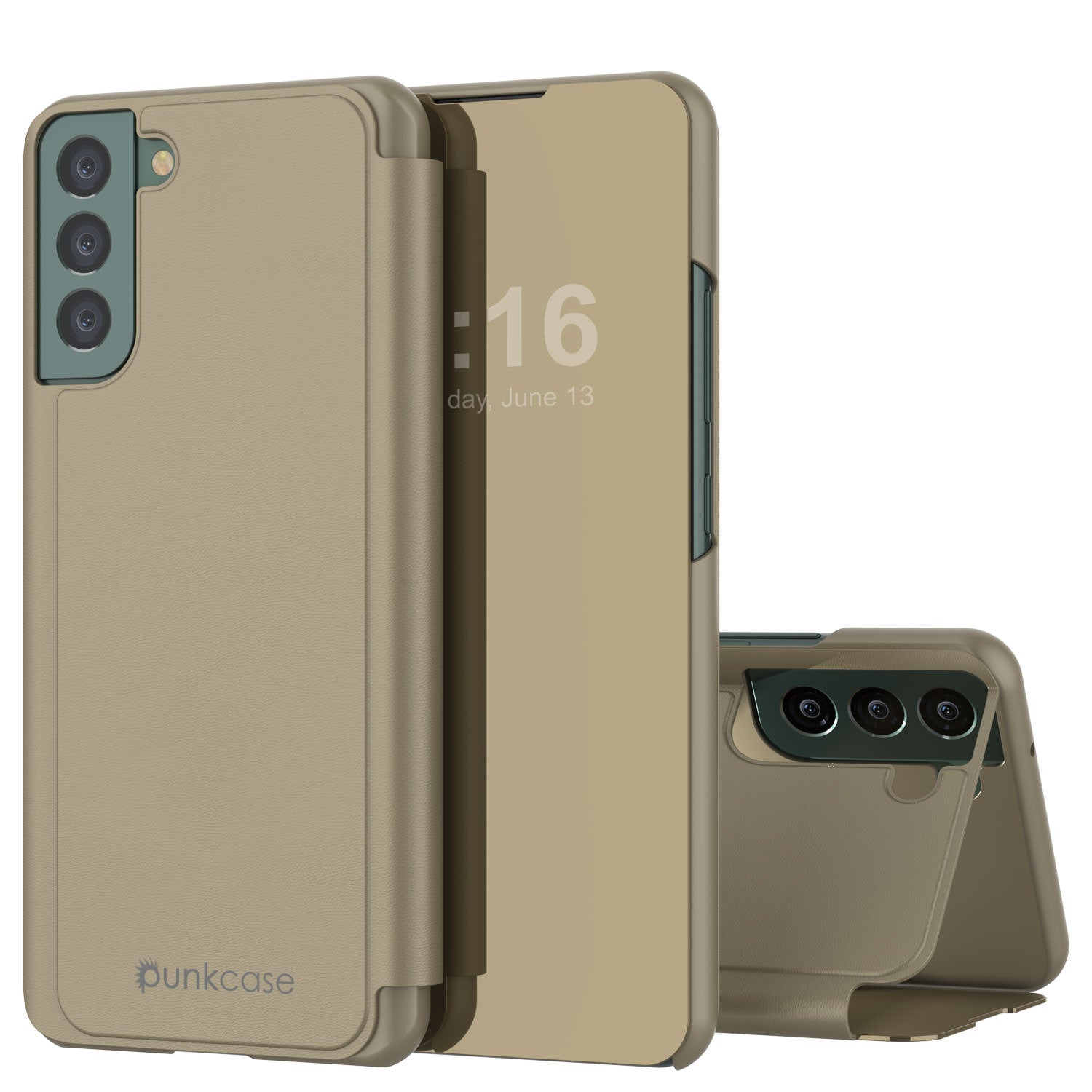 Punkcase Galaxy S22 Reflector Case Protective Flip Cover [Gold]