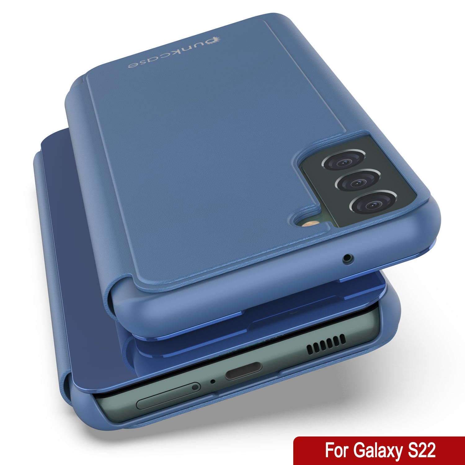 Punkcase Galaxy S22 Reflector Case Protective Flip Cover [Blue]